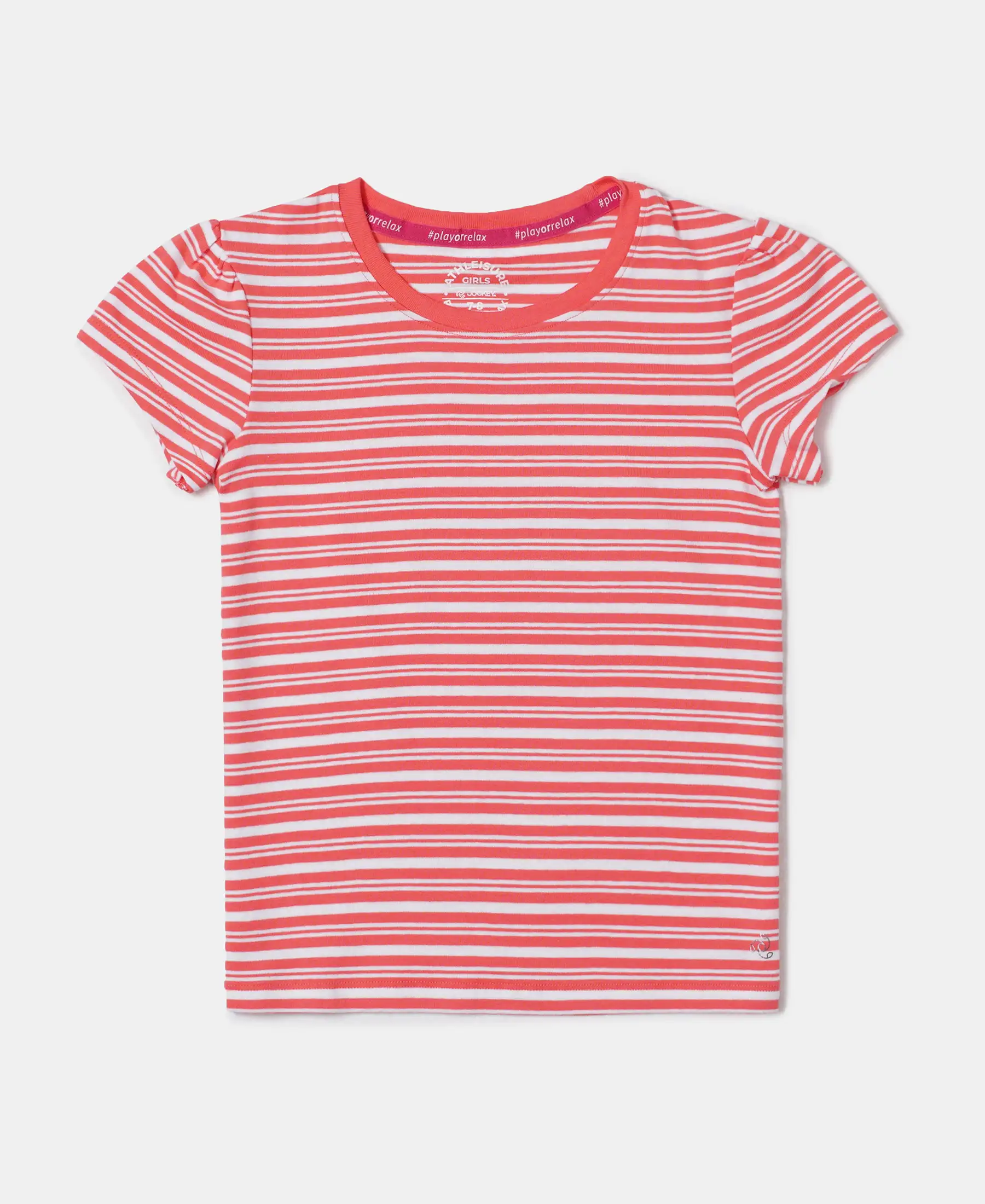 Girl's Super Combed Cotton Elastane Stretch Rib Striped Short Sleeve T-Shirt - Dubarry & White