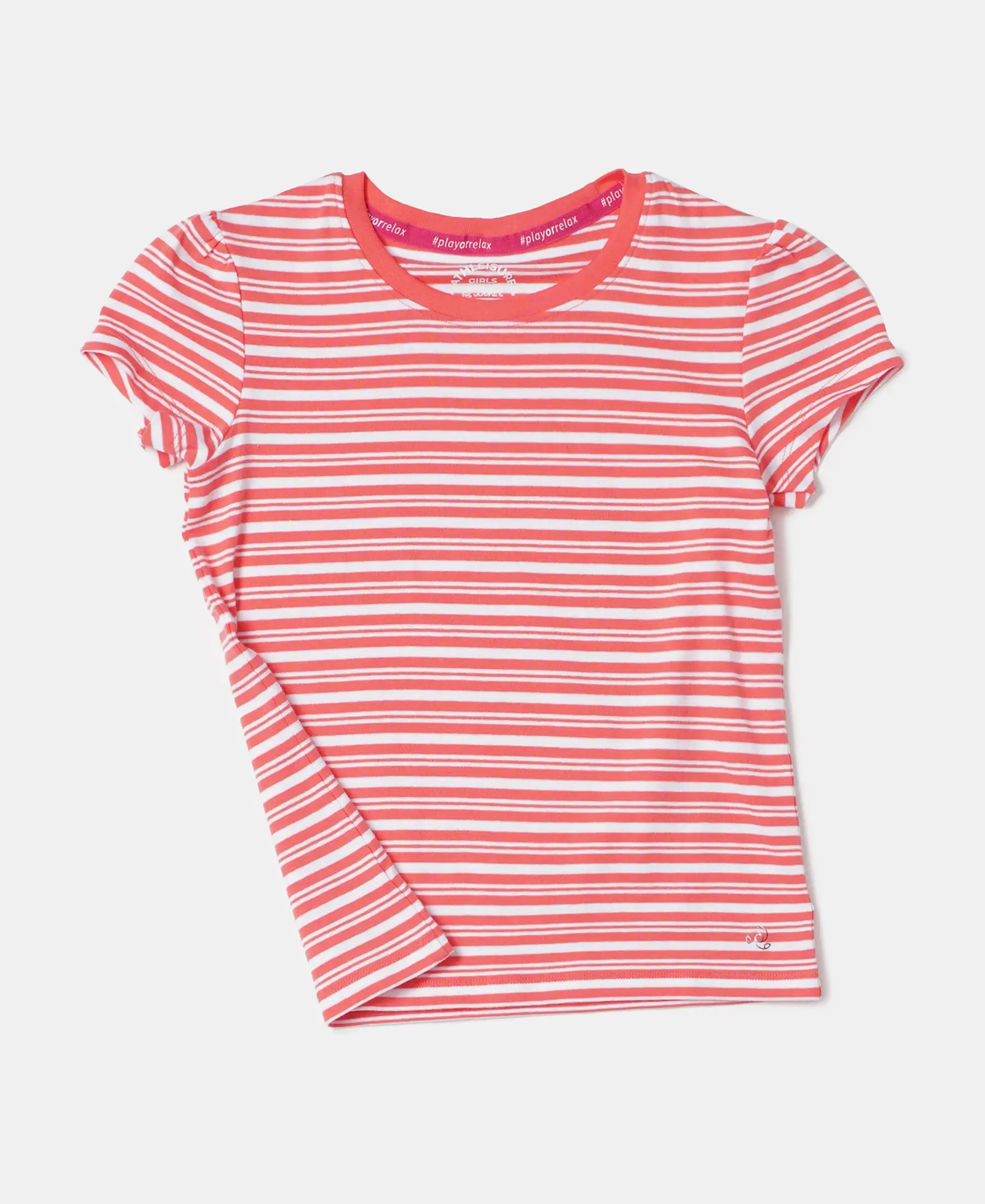 Girl's Super Combed Cotton Elastane Stretch Rib Striped Short Sleeve T-Shirt - Dubarry & White - Image 5