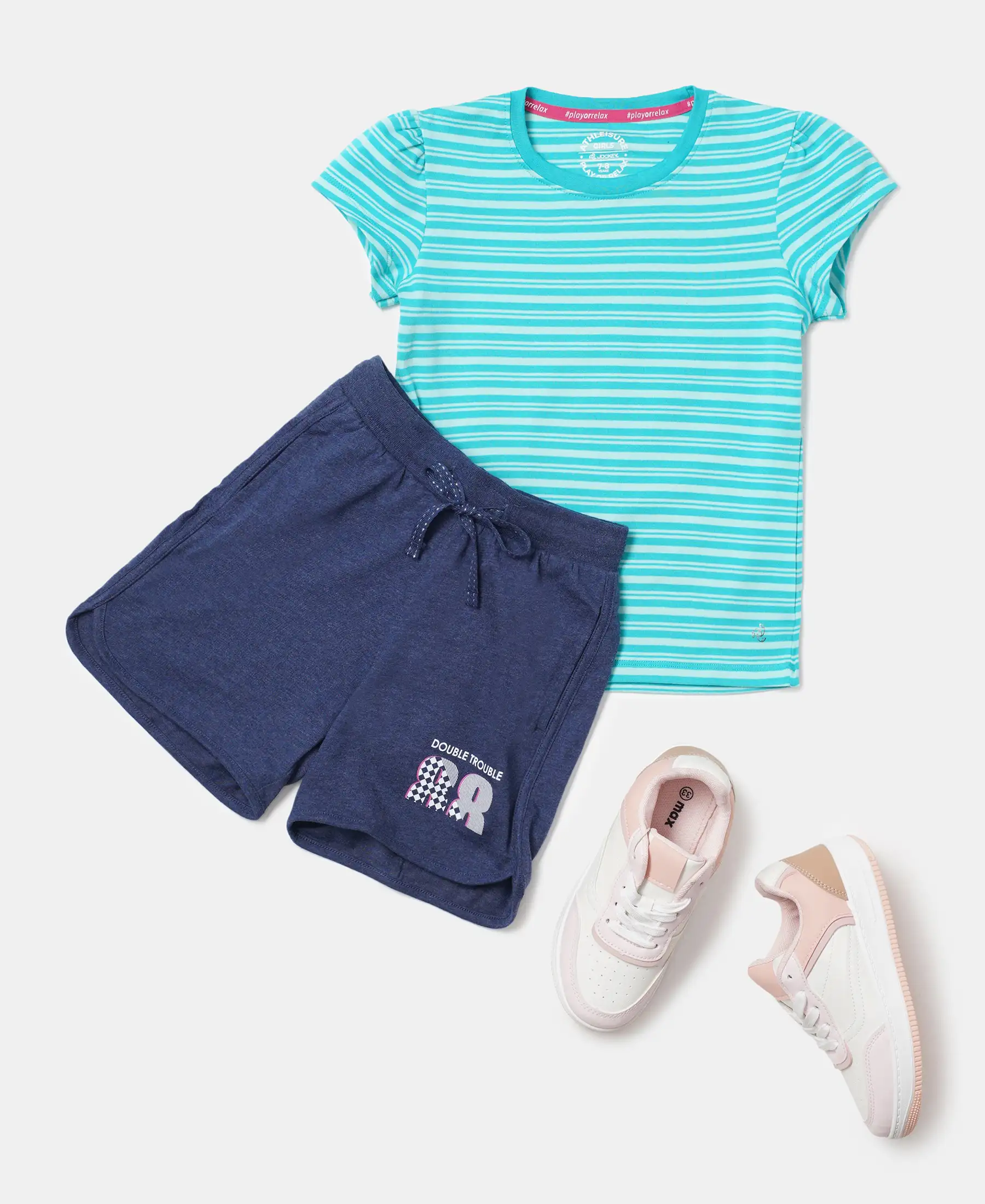 Girl's Super Combed Cotton Elastane Stretch Rib Striped Short Sleeve T-Shirt - Paradise Teal & Aqua Splash - Image 4
