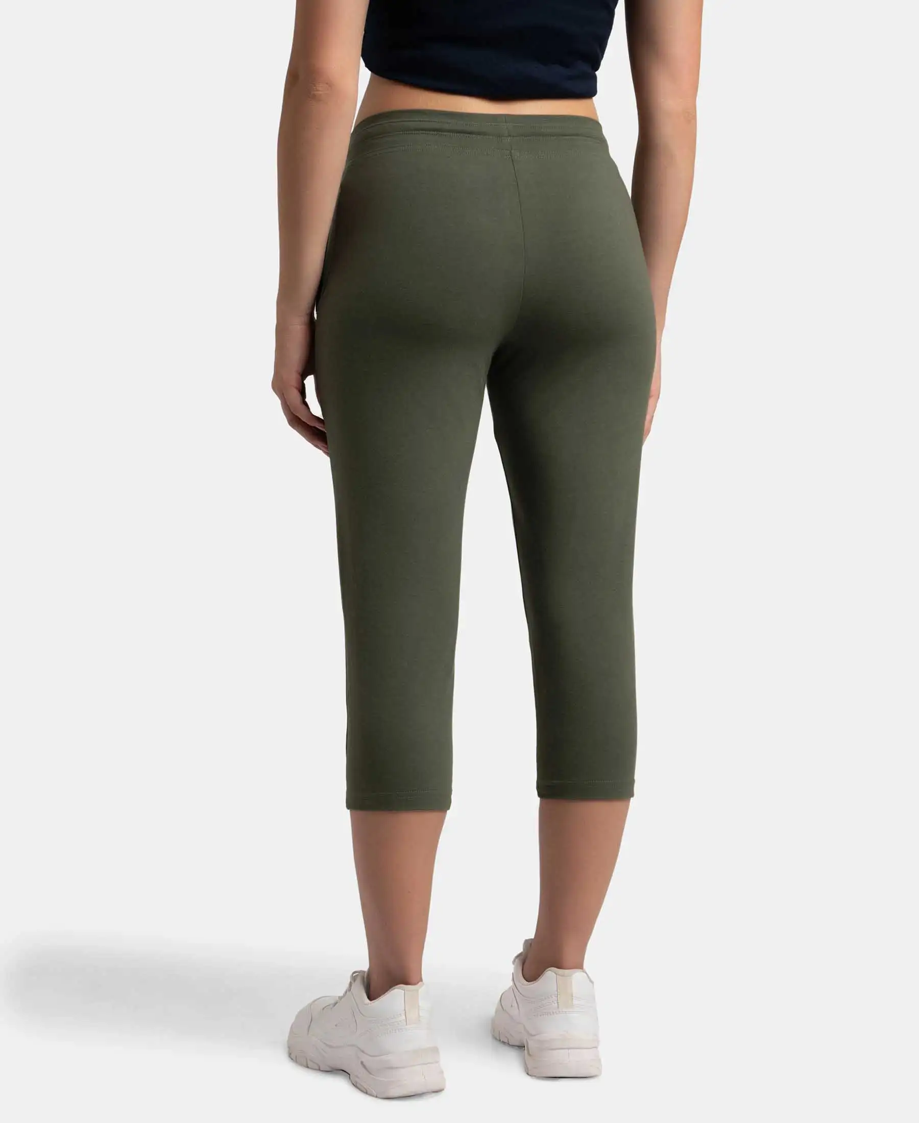 Super Combed Cotton Elastane Stretch Slim Fit Capri with Side Pockets - Beetle - Image 3