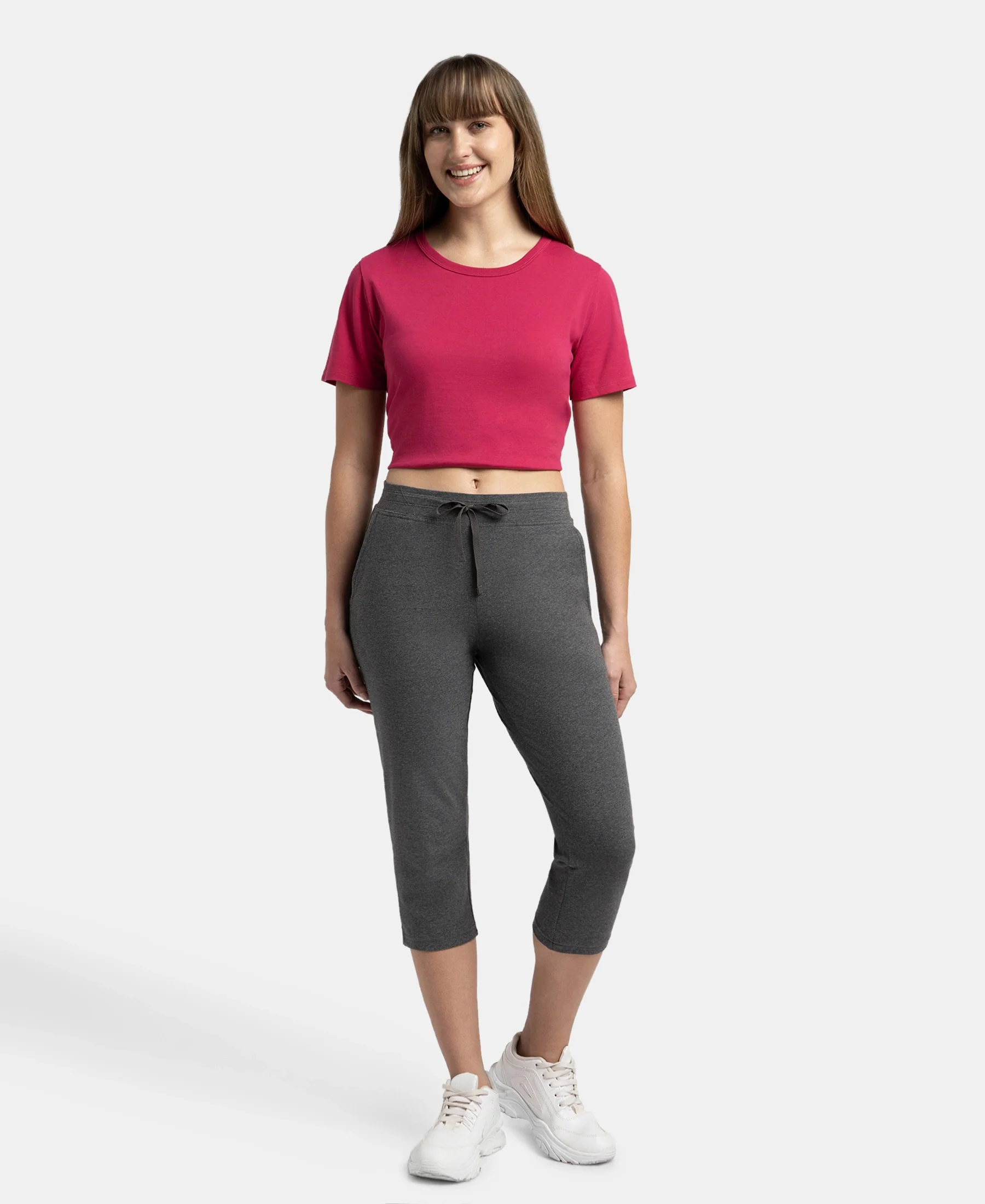 Super Combed Cotton Elastane Stretch Slim Fit Capri with Side Pockets - Charcoal Melange - Image 4
