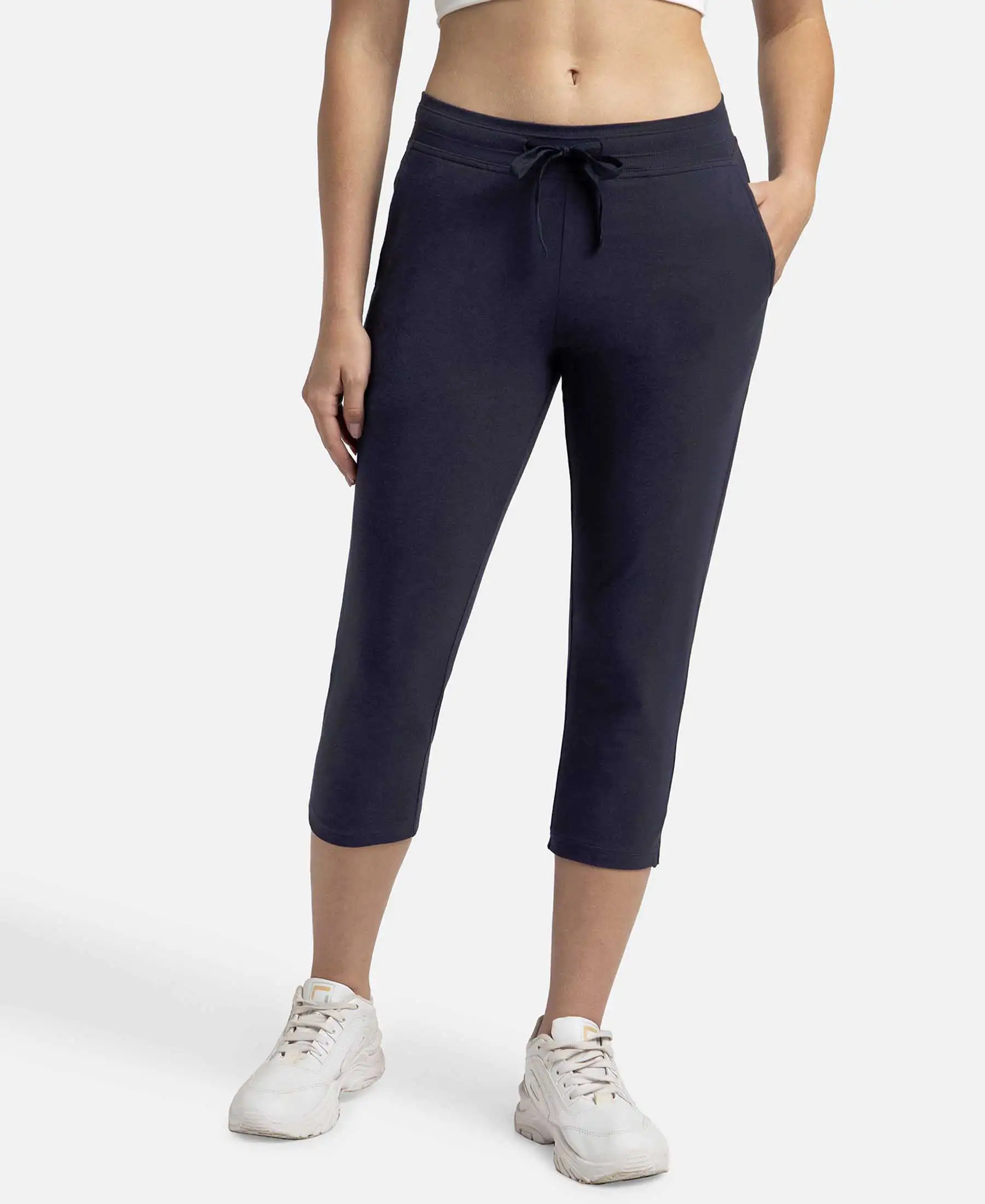 Super Combed Cotton Elastane Stretch Slim Fit Capri with Side Pockets - Navy Blazer
