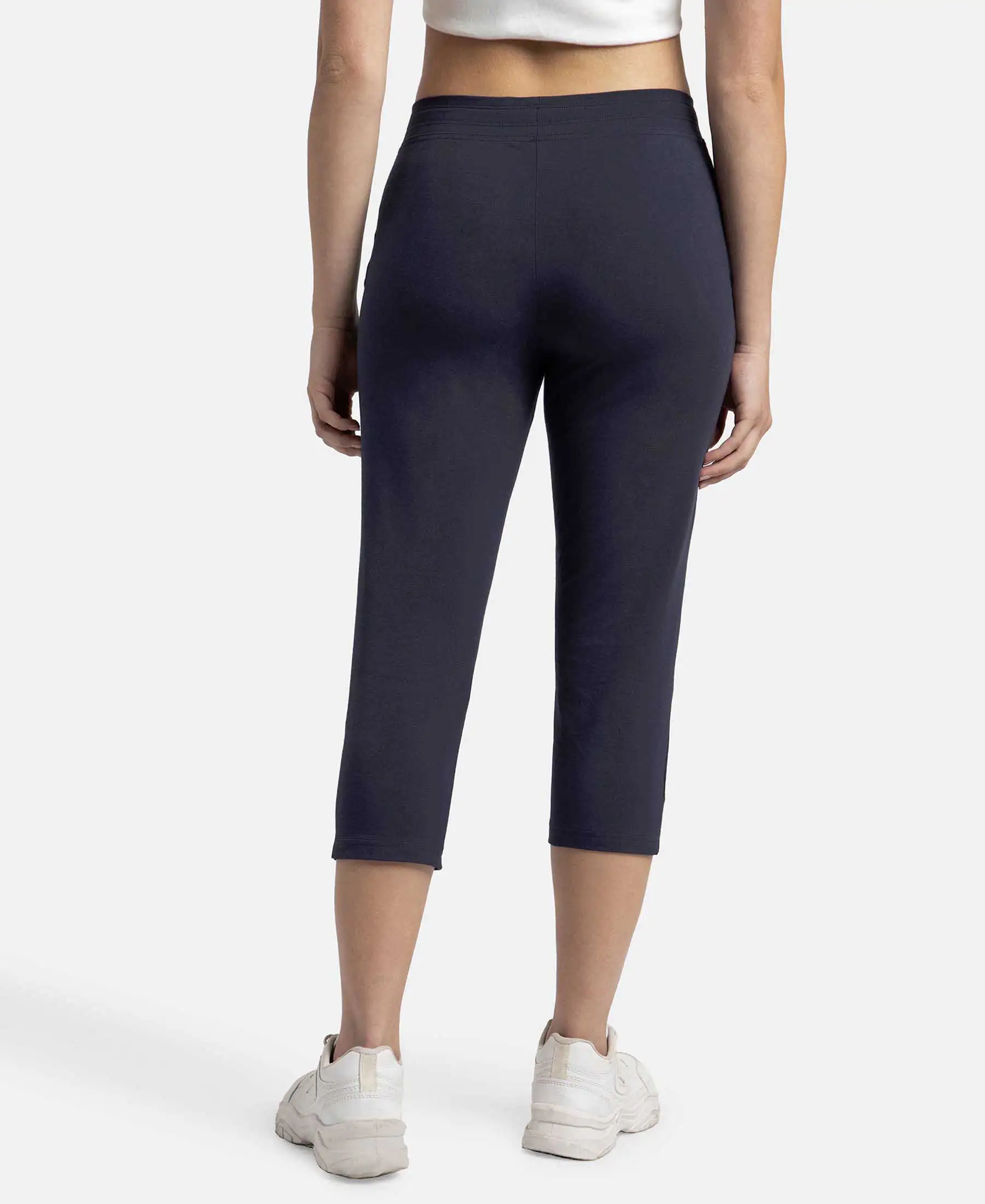 Super Combed Cotton Elastane Stretch Slim Fit Capri with Side Pockets - Navy Blazer - Image 3