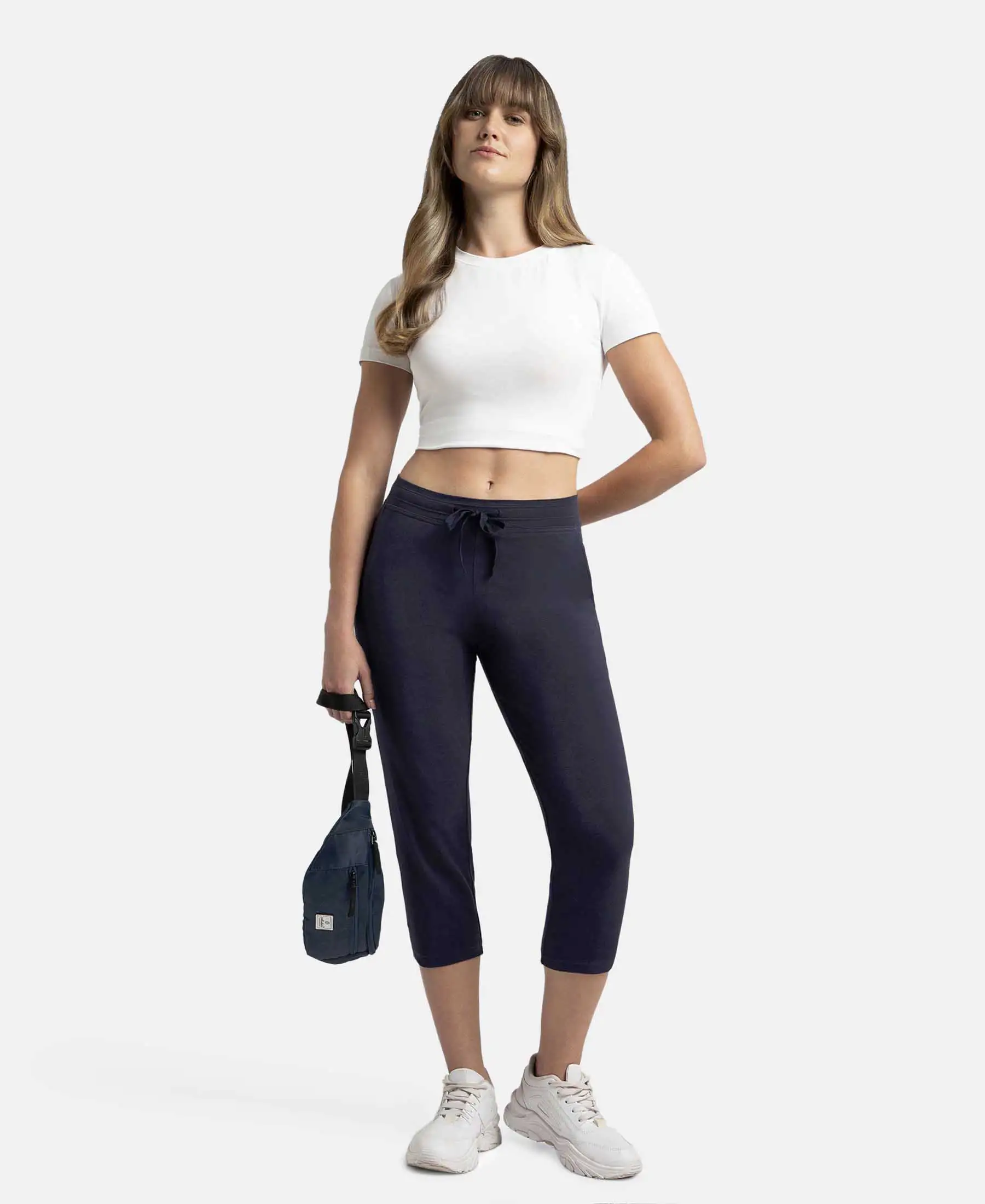 Super Combed Cotton Elastane Stretch Slim Fit Capri with Side Pockets - Navy Blazer - Image 6