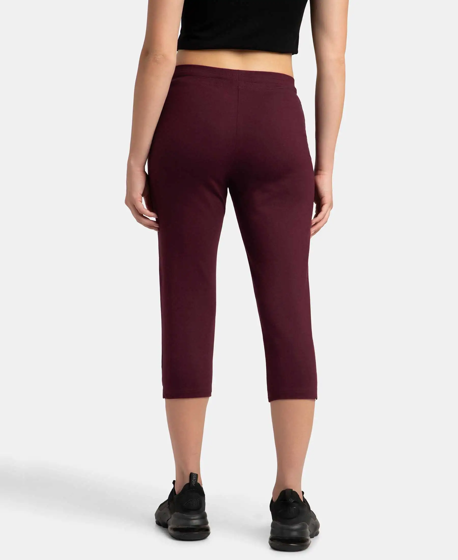 Super Combed Cotton Elastane Stretch Slim Fit Capri with Side Pockets - Wine Tasting - Image 3