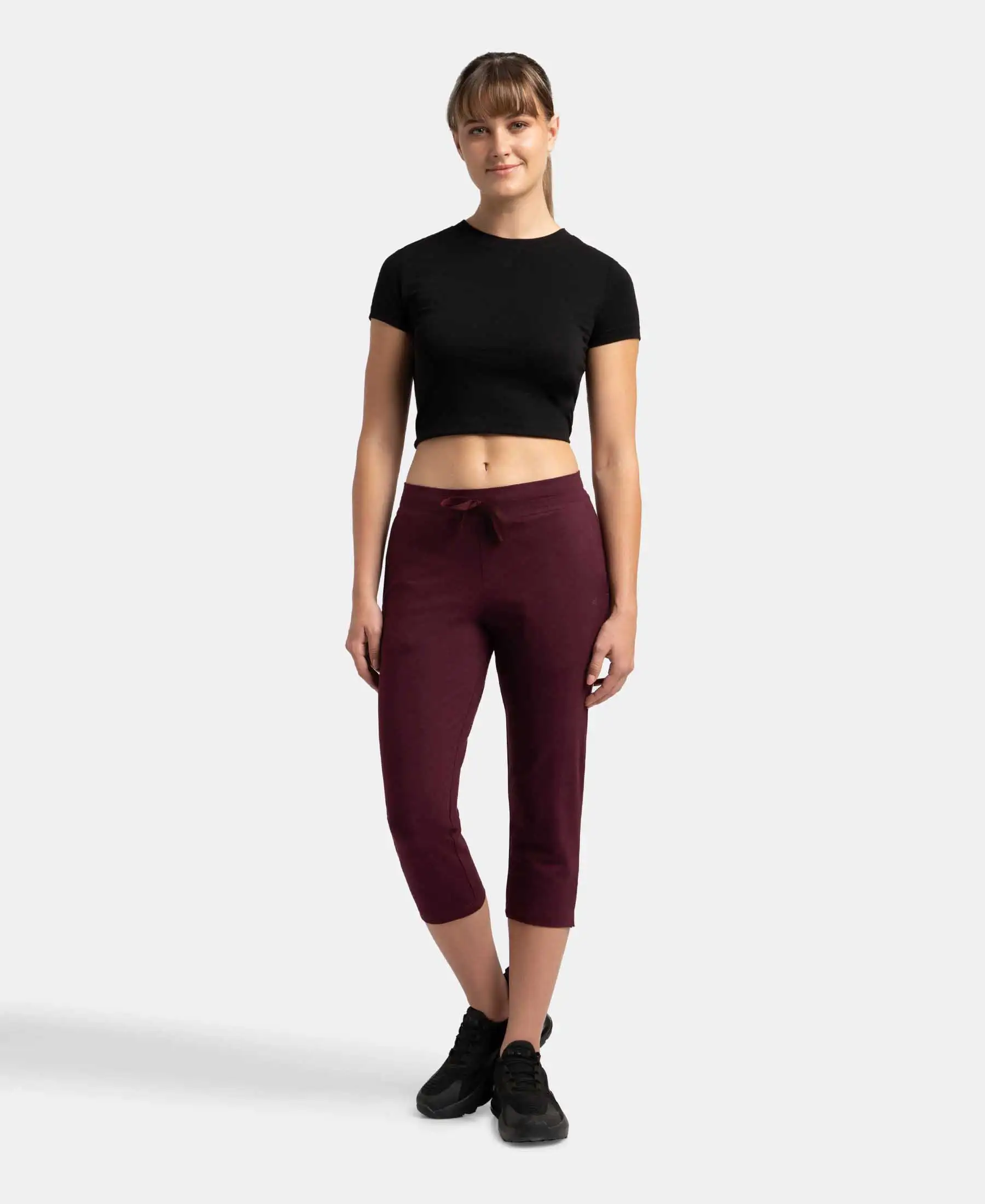 Super Combed Cotton Elastane Stretch Slim Fit Capri with Side Pockets - Wine Tasting - Image 4