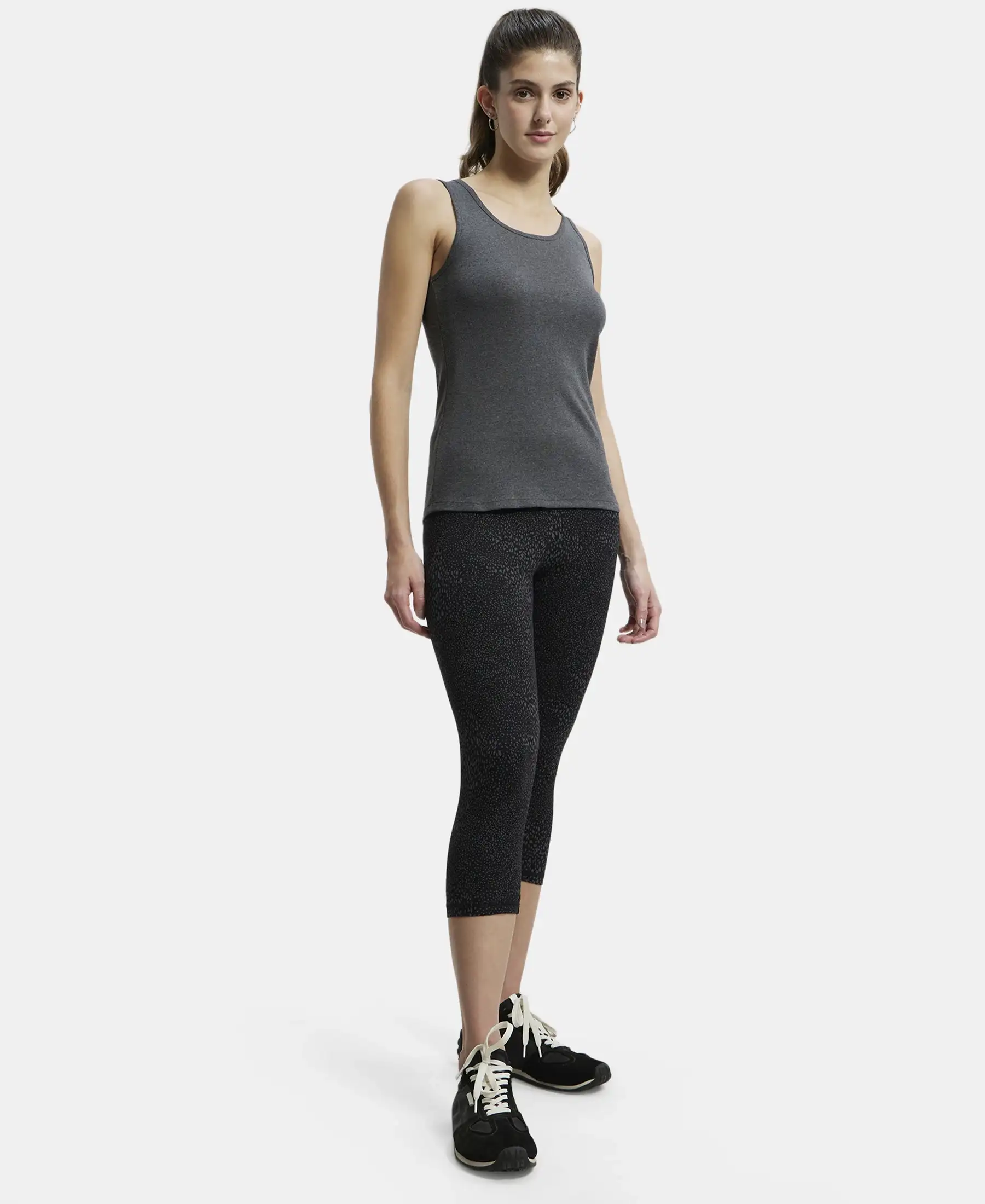 Super Combed Cotton Elastane Stretch Slim Fit Capri with Ultrasoft Waistband - Black print - Image 4