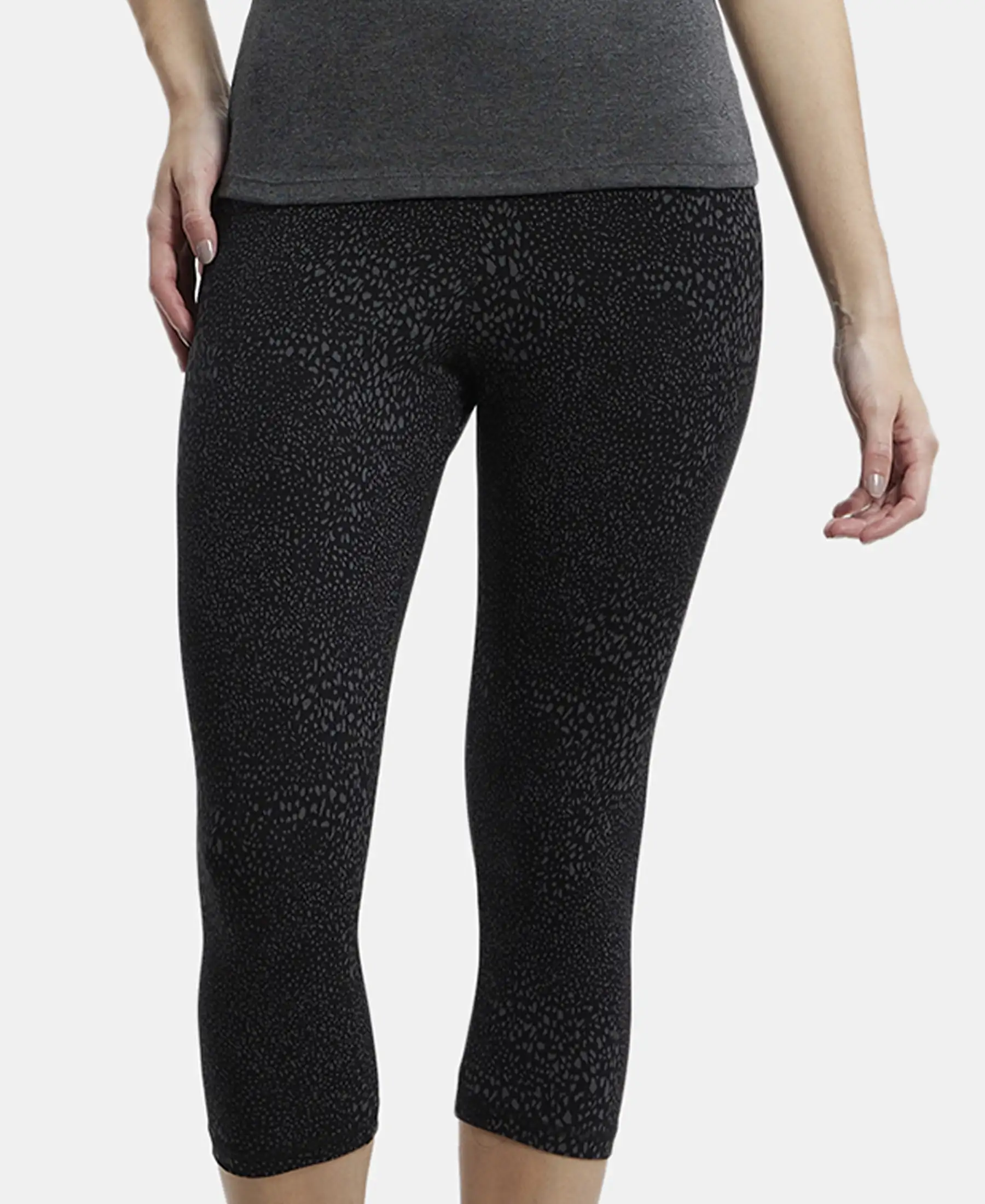 Super Combed Cotton Elastane Stretch Slim Fit Capri with Ultrasoft Waistband - Black print - Image 5
