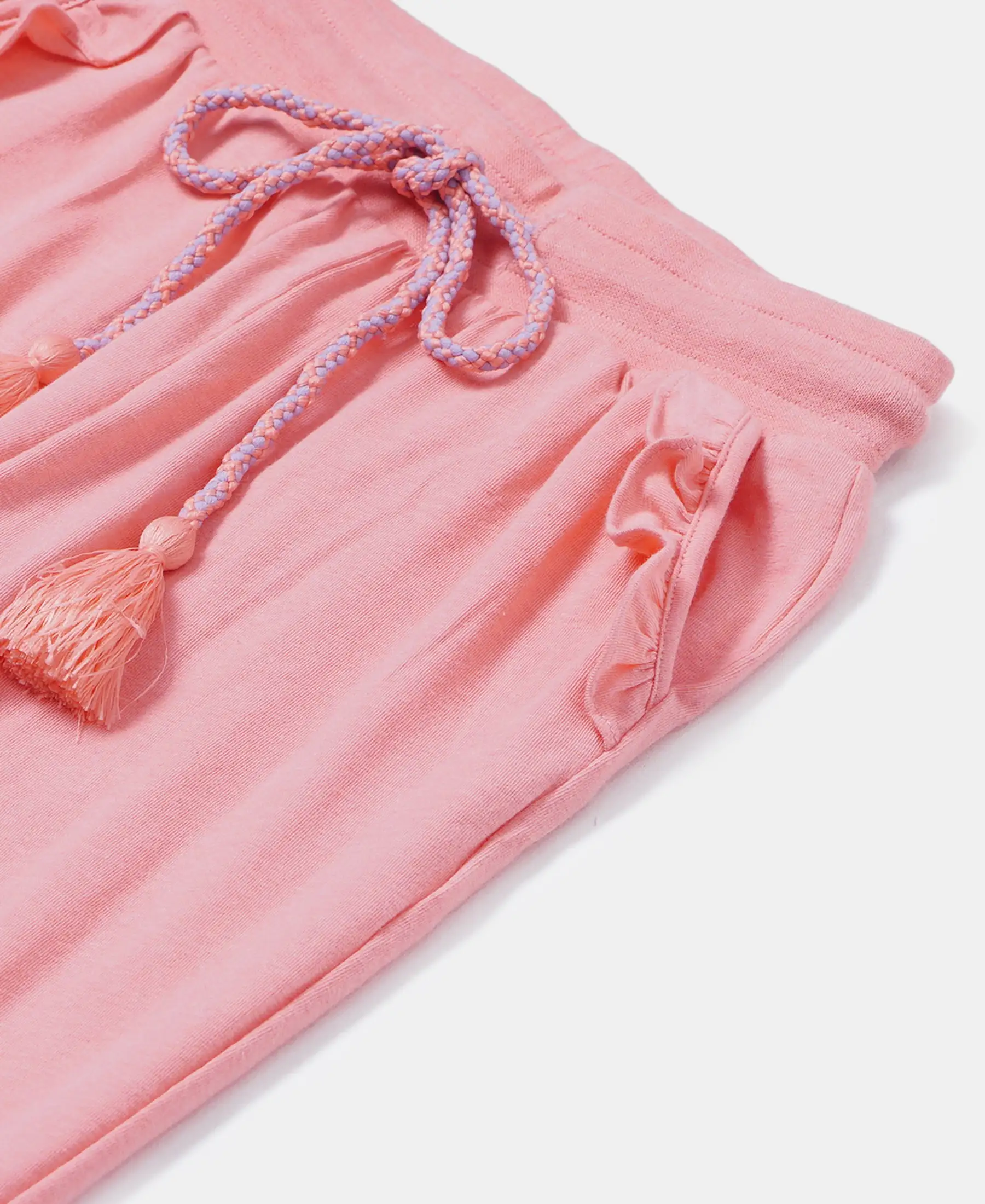 Girl's Super Combed Cotton Elastane Stretch Slim Fit Joggers - Salmon Rose Melange - Image 3