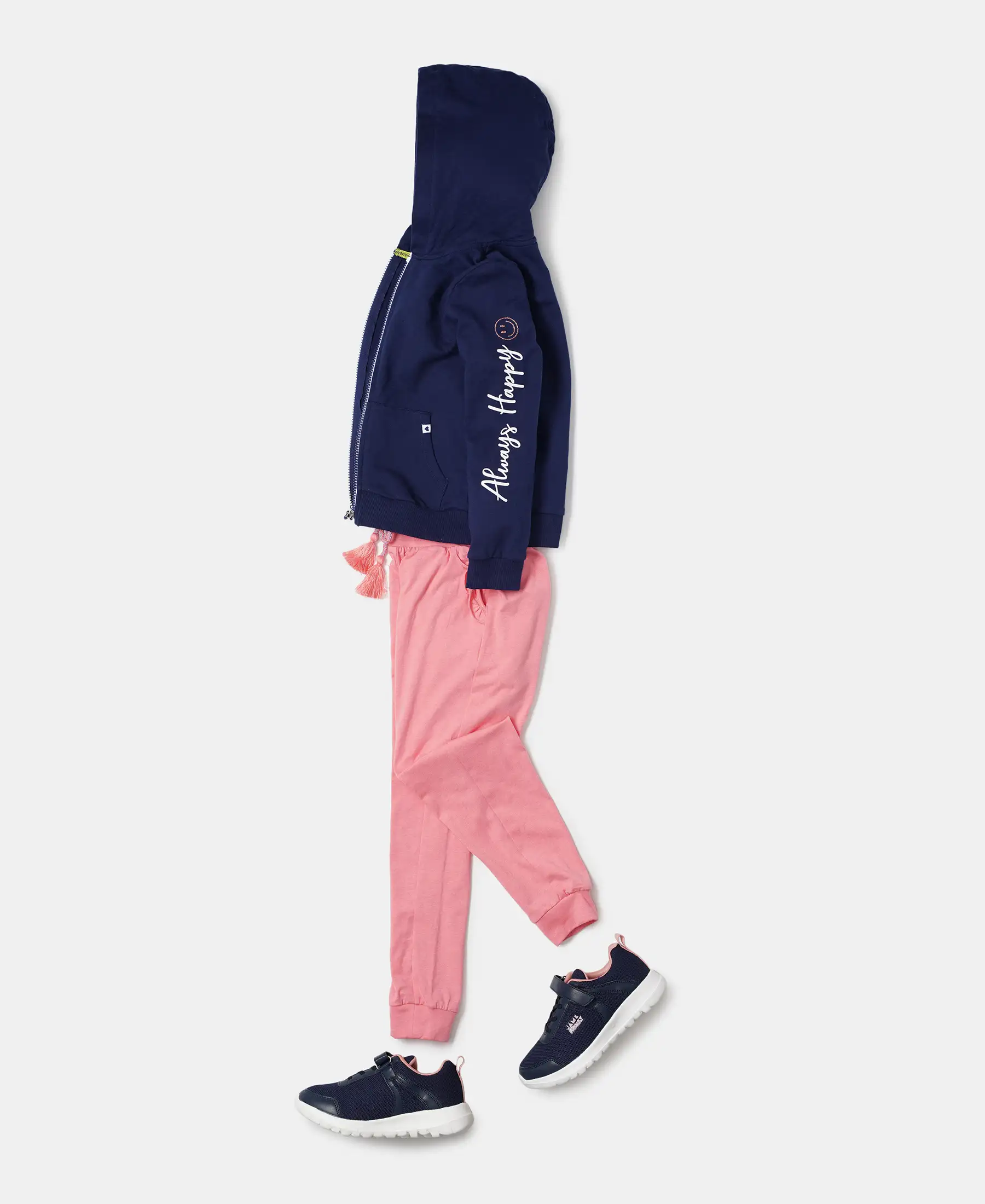 Girl's Super Combed Cotton Elastane Stretch Slim Fit Joggers - Salmon Rose Melange - Image 4
