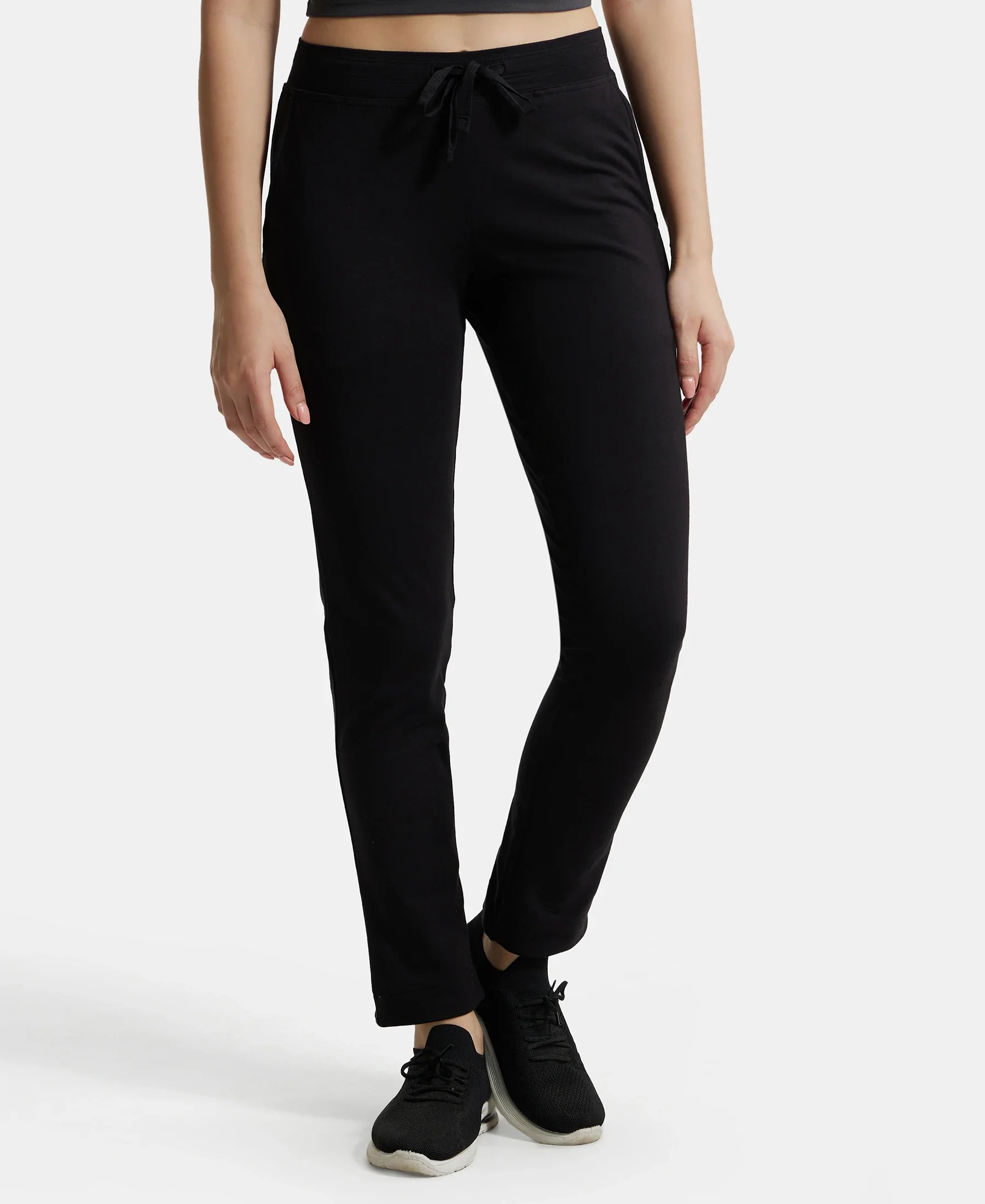 Super Combed Cotton Elastane Stretch Slim Fit Trackpants With Side Pockets - Black