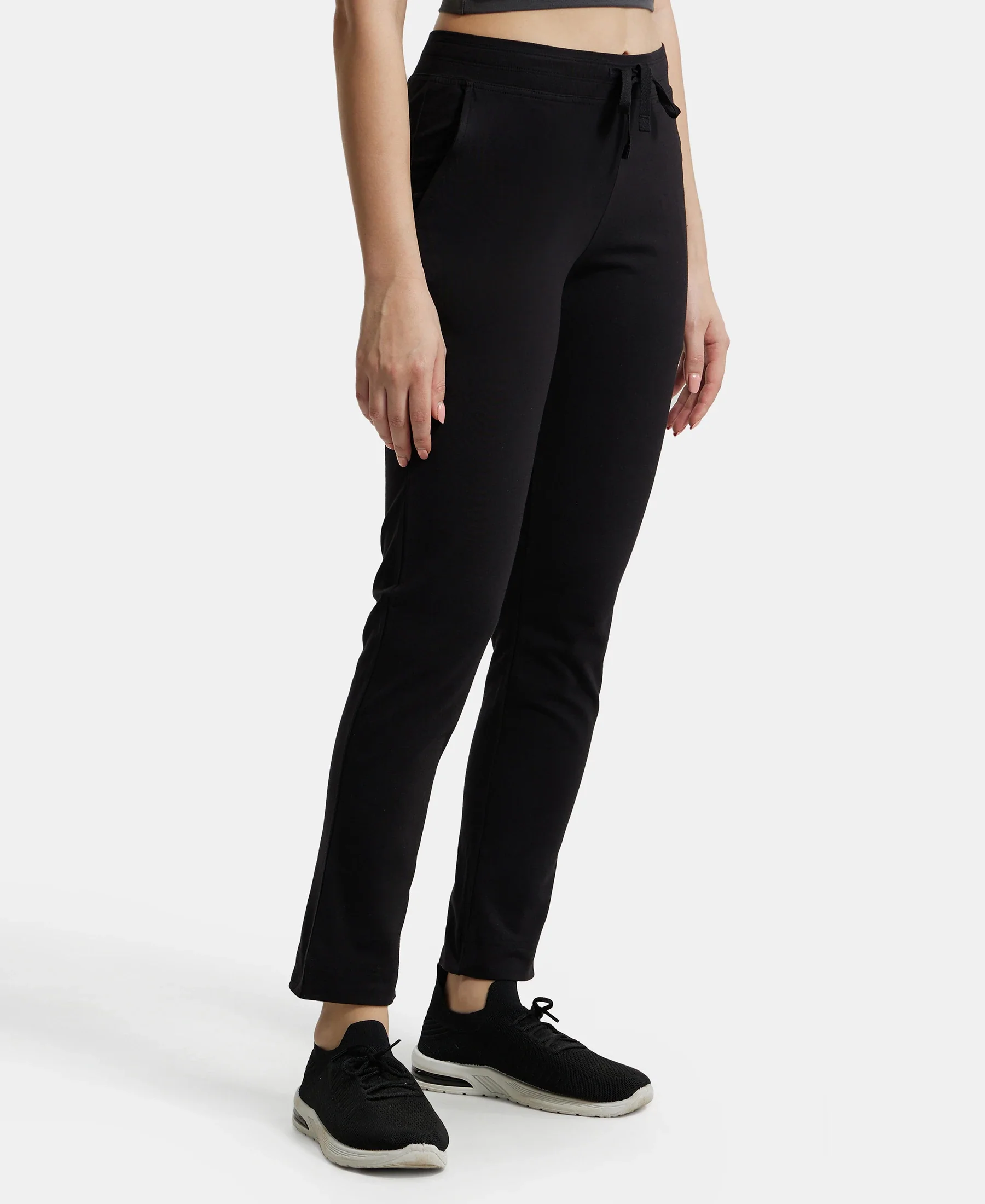Super Combed Cotton Elastane Stretch Slim Fit Trackpants With Side Pockets - Black - Image 2