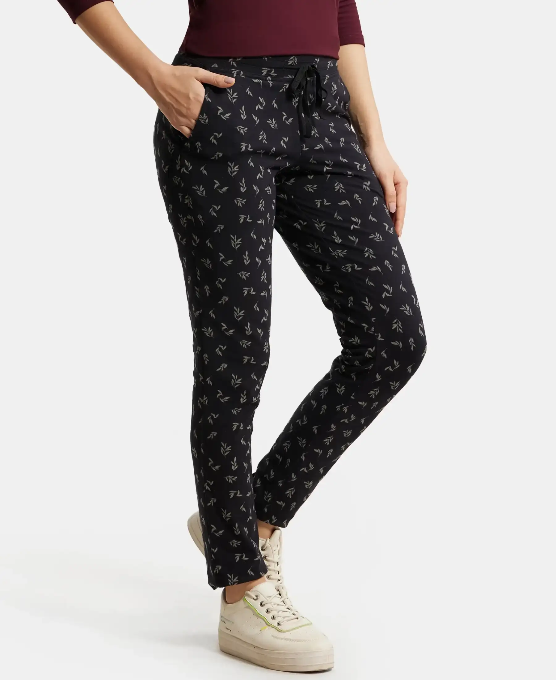 Super Combed Cotton Elastane Stretch Slim Fit Trackpants With Side Pockets - Black Printed - Image 2