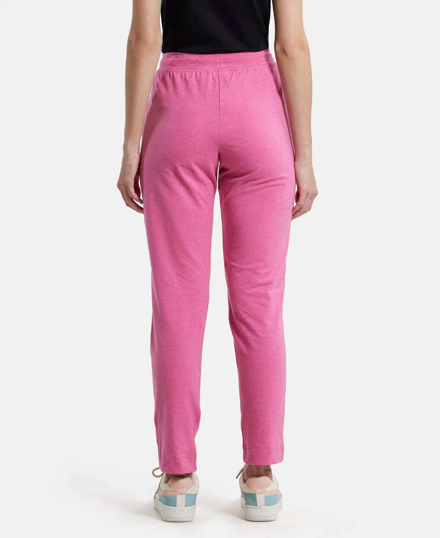 Super Combed Cotton Elastane Stretch Slim Fit Trackpants With Side Pockets - Ibis Rose Melange - Image 3