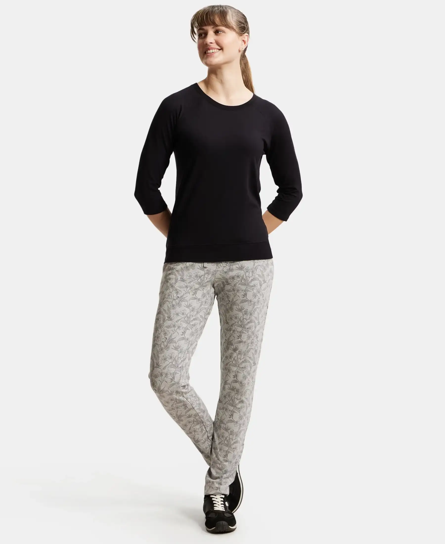 Super Combed Cotton Elastane Stretch Slim Fit Trackpants With Side Pockets - Lt Grey Melange Printed - Image 4