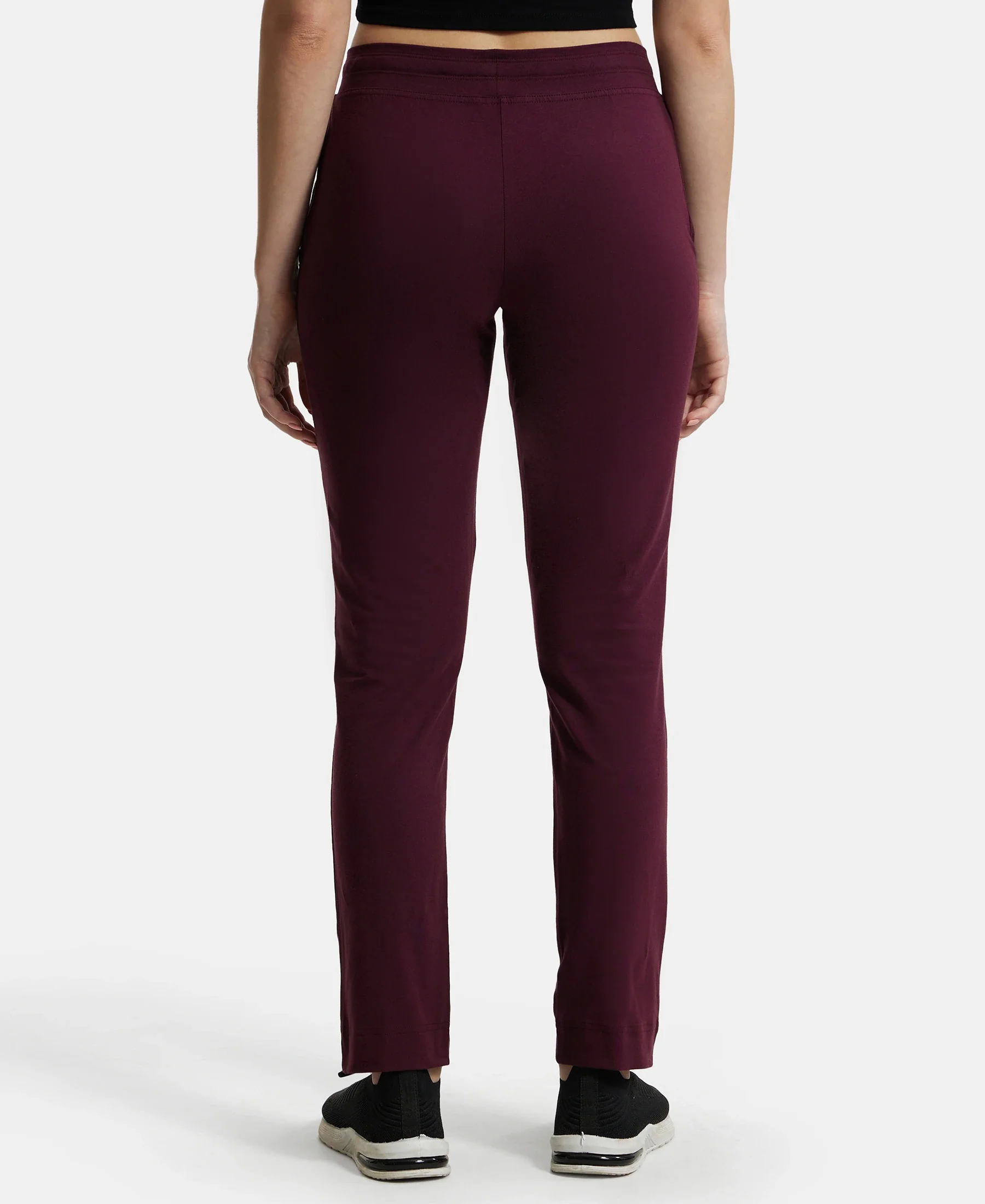 Super Combed Cotton Elastane Stretch Slim Fit Trackpants With Side Pockets - Wine Tasting - Image 3