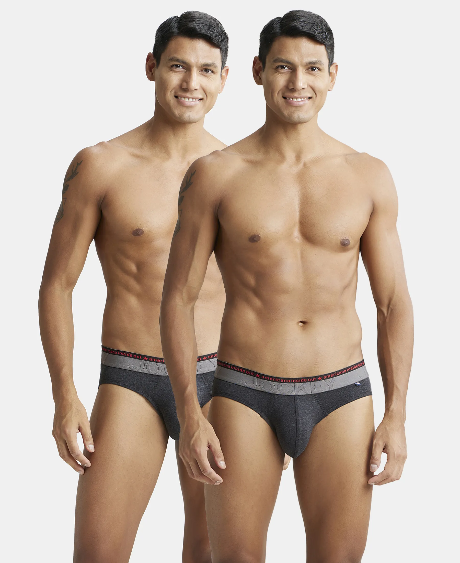 Super Combed Cotton Elastane Stretch Solid Brief with Ultrasoft Waistband - Black Melange (Pack of 2) - Image 5