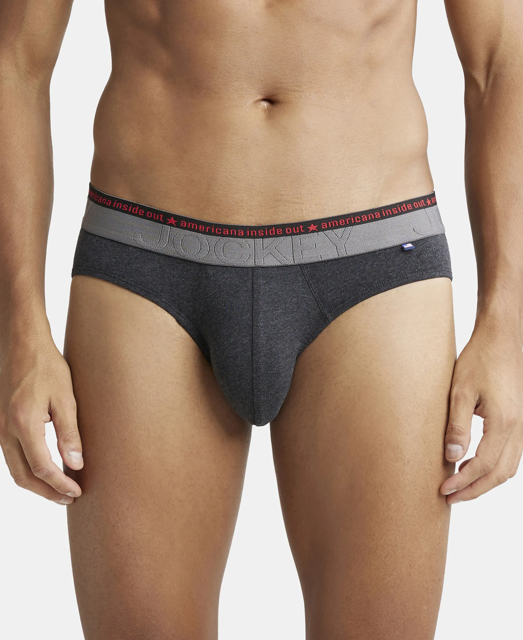 Super Combed Cotton Elastane Stretch Solid Brief with Ultrasoft Waistband - Black Melange (Pack of 2) - Image 7
