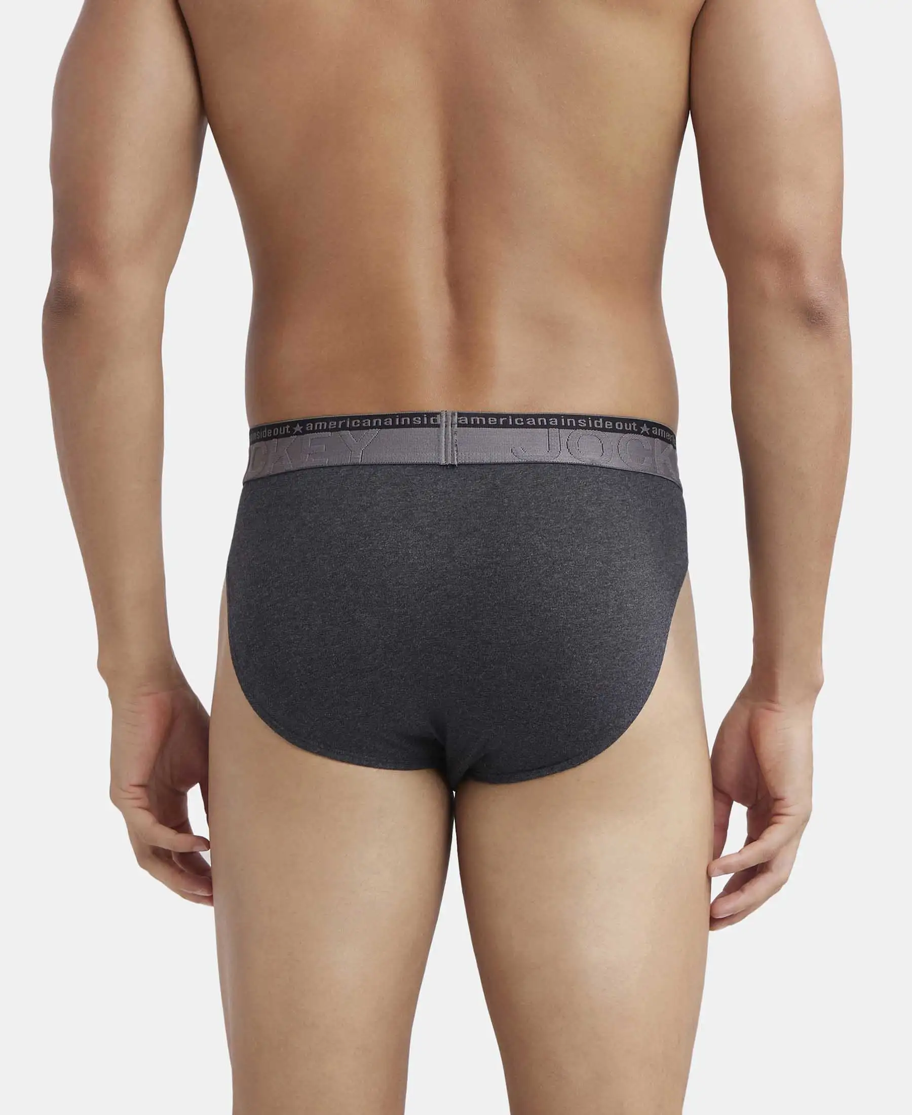 Super Combed Cotton Elastane Stretch Solid Brief with Ultrasoft Waistband - Black Melange - Image 3