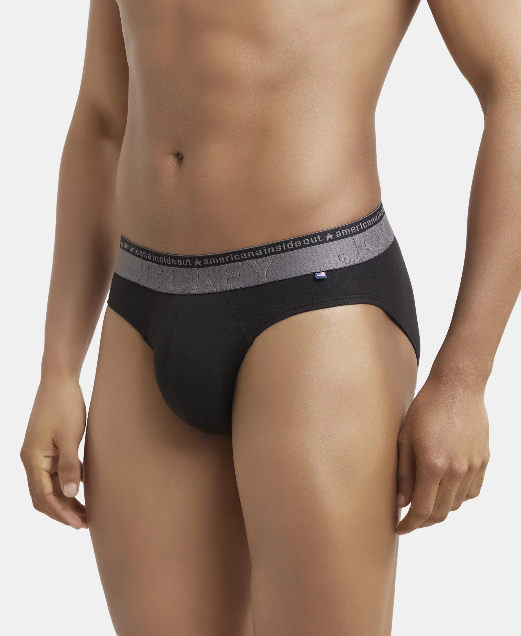 Super Combed Cotton Elastane Stretch Solid Brief with Ultrasoft Waistband - Black (Pack of 2) - Image 2