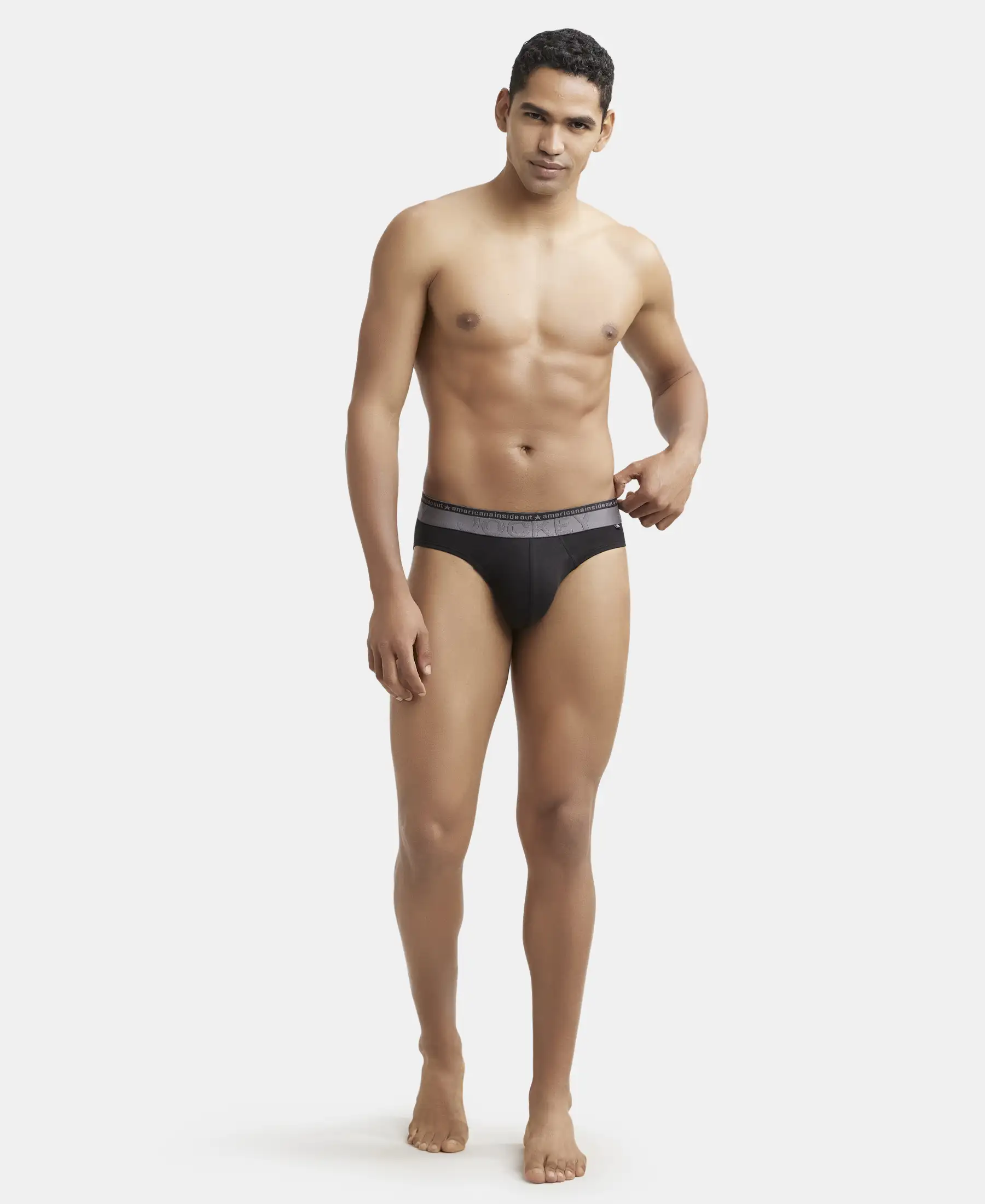 Super Combed Cotton Elastane Stretch Solid Brief with Ultrasoft Waistband - Black - Image 4