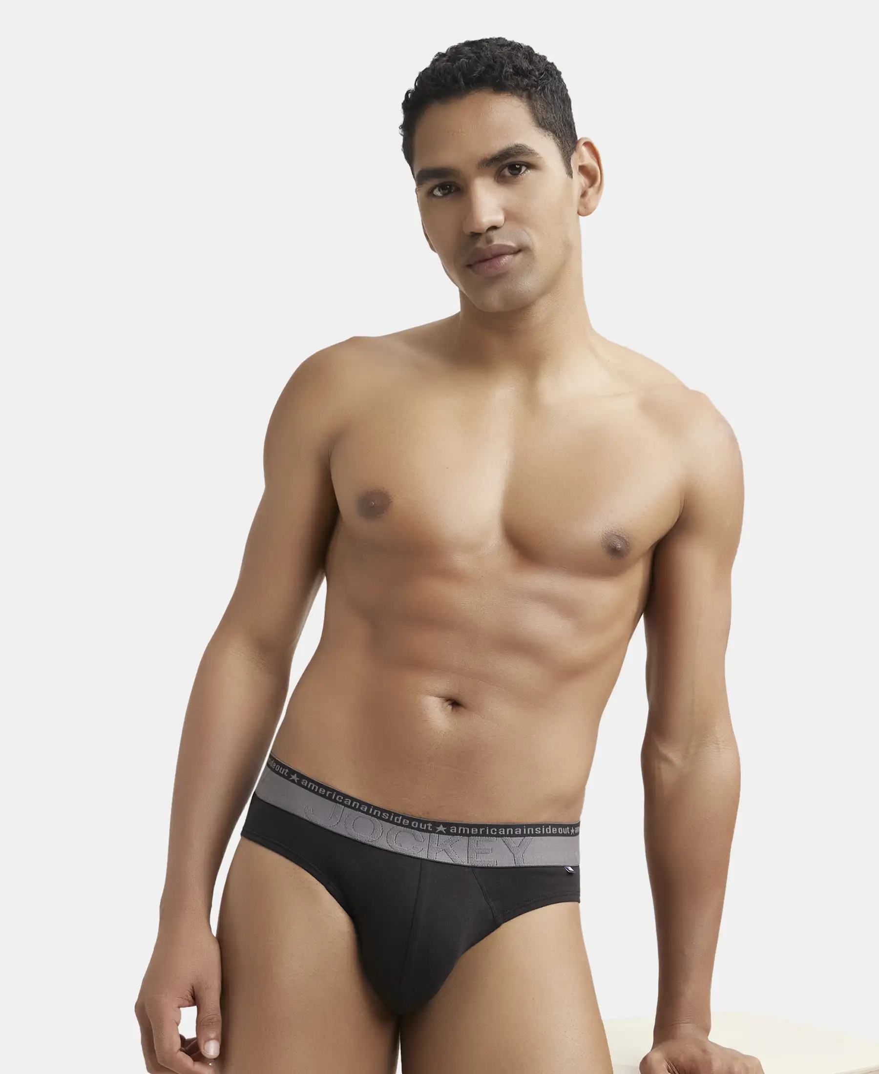 Super Combed Cotton Elastane Stretch Solid Brief with Ultrasoft Waistband - Black - Image 5