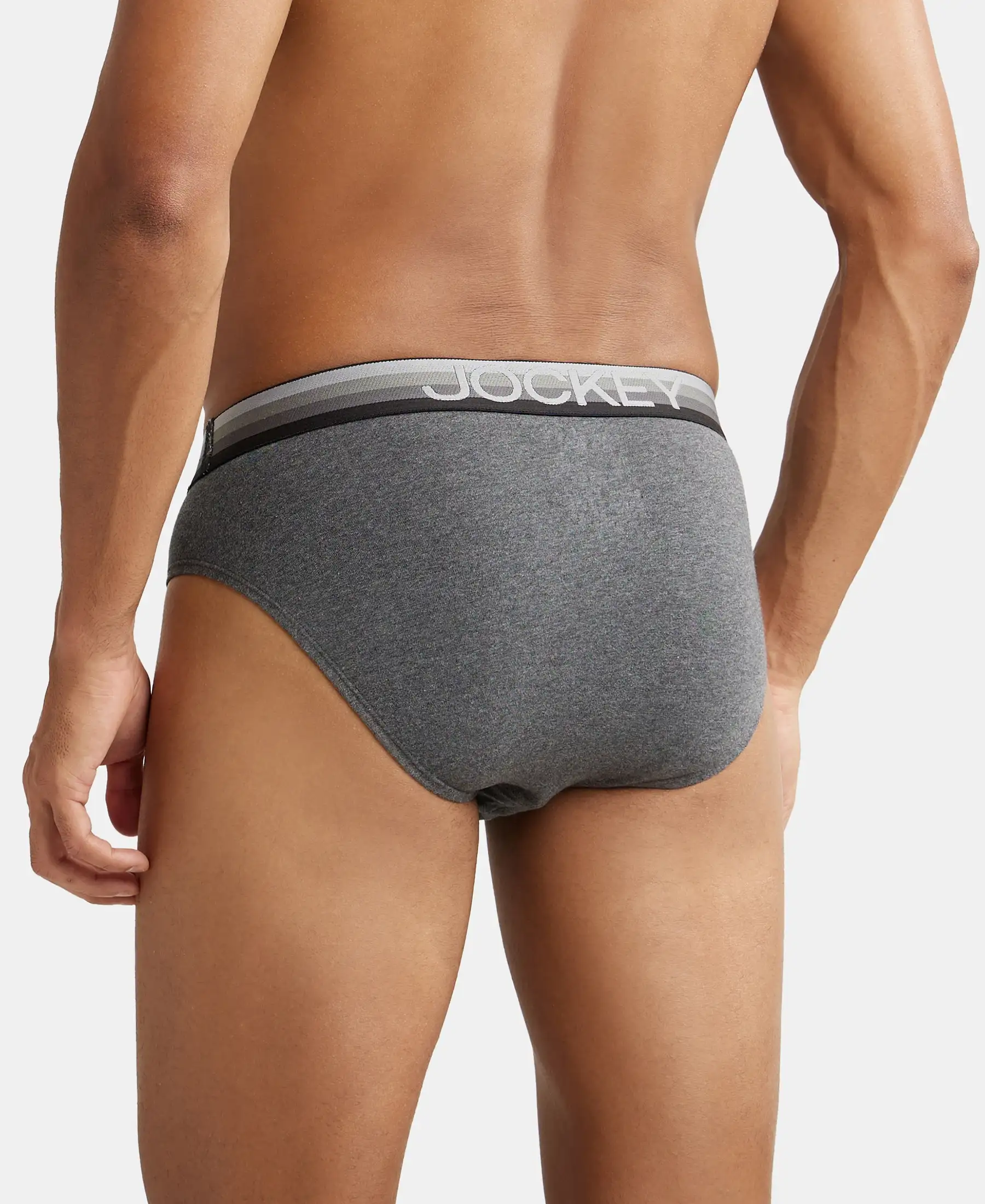 Super Combed Cotton Elastane Stretch Solid Brief with Ultrasoft Waistband - Charcoal Melange - Image 3