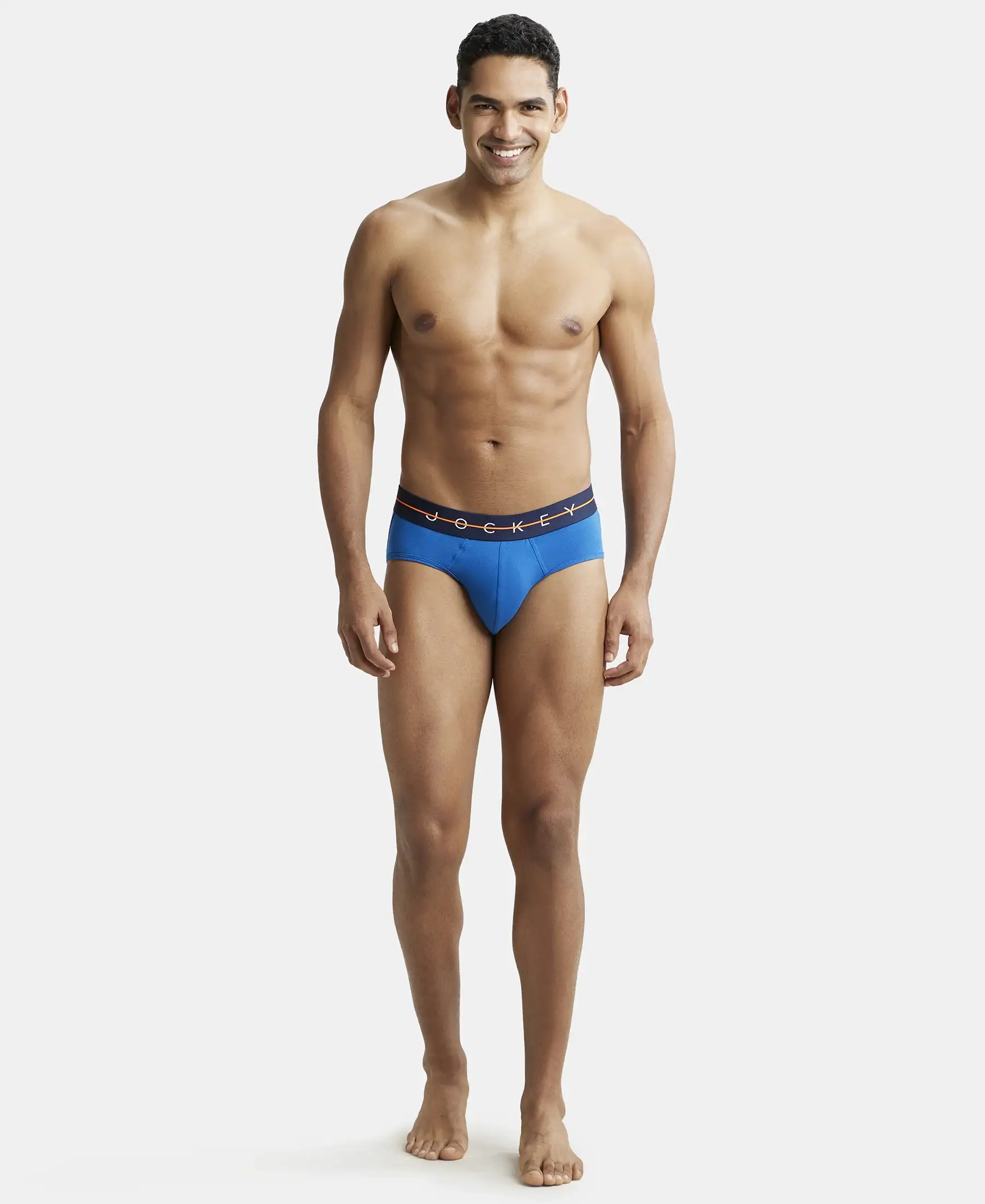 Super Combed Cotton Elastane Stretch Solid Brief with Ultrasoft Waistband - Classic Blue - Image 4