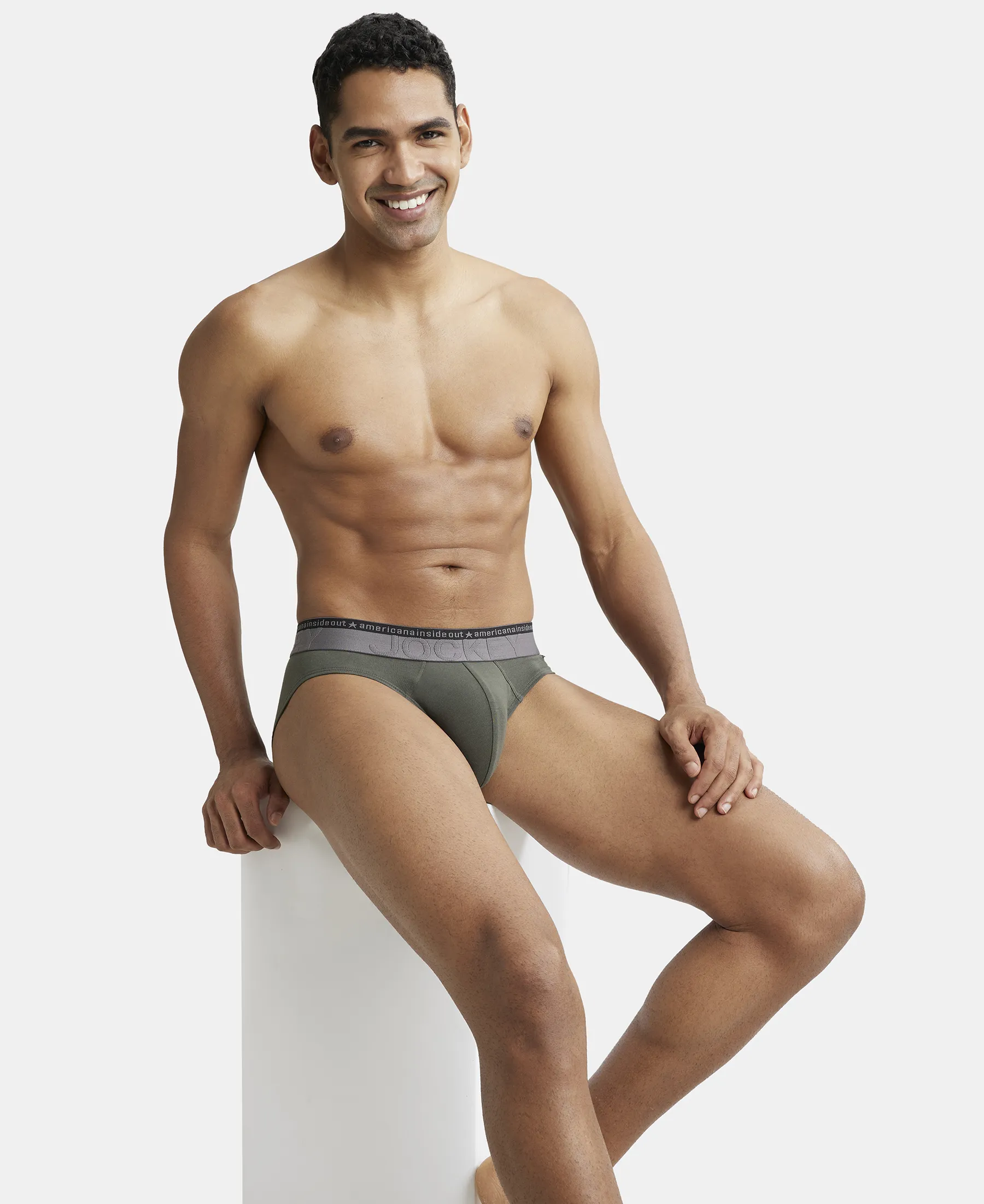 Super Combed Cotton Elastane Stretch Solid Brief with Ultrasoft Waistband - Deep Olive (Pack of 2) - Image 8