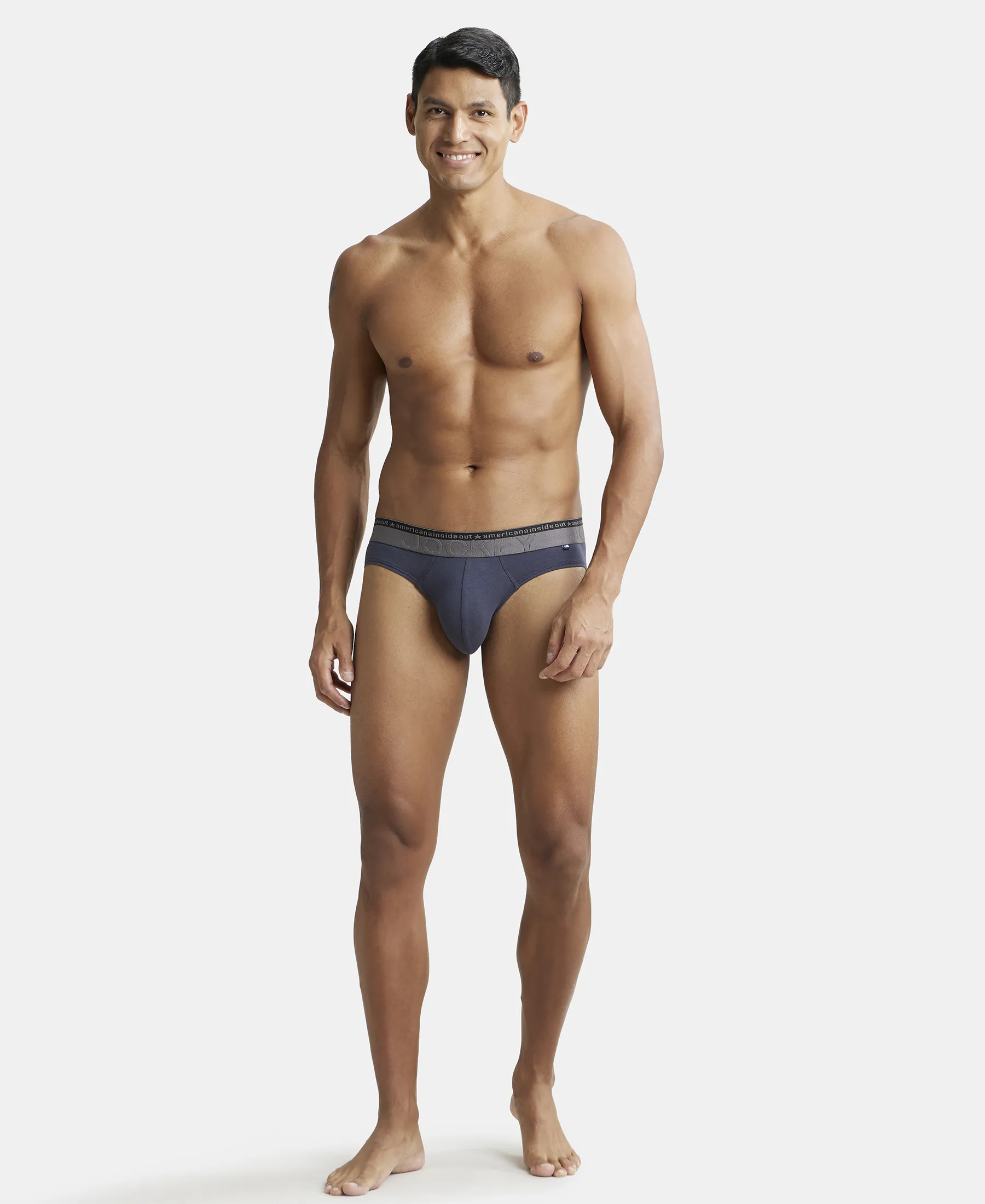 Super Combed Cotton Elastane Stretch Solid Brief with Ultrasoft Waistband - Graphite (Pack of 2) - Image 4