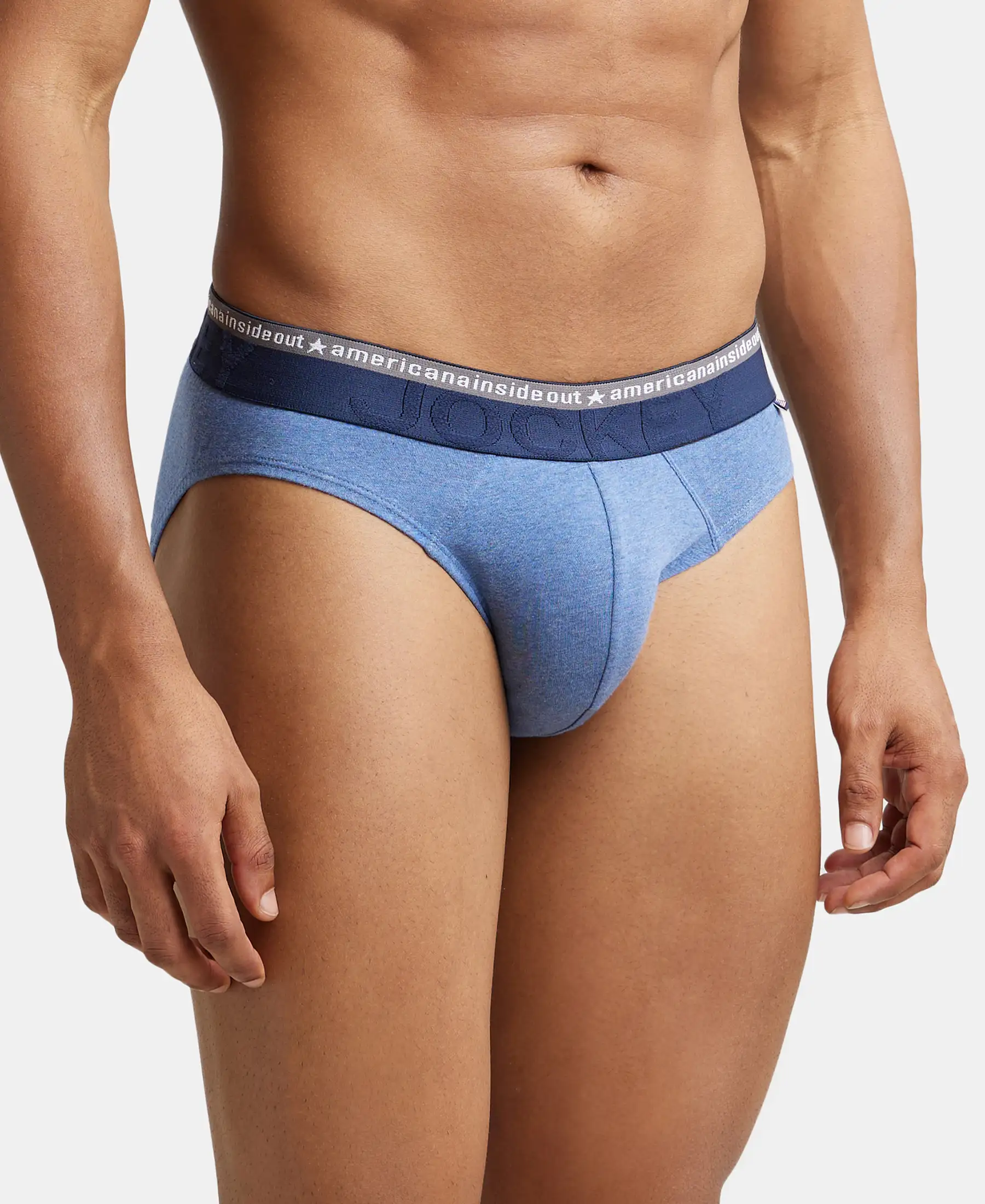 Super Combed Cotton Elastane Stretch Solid Brief with Ultrasoft Waistband - Light Denim Melange - Image 2