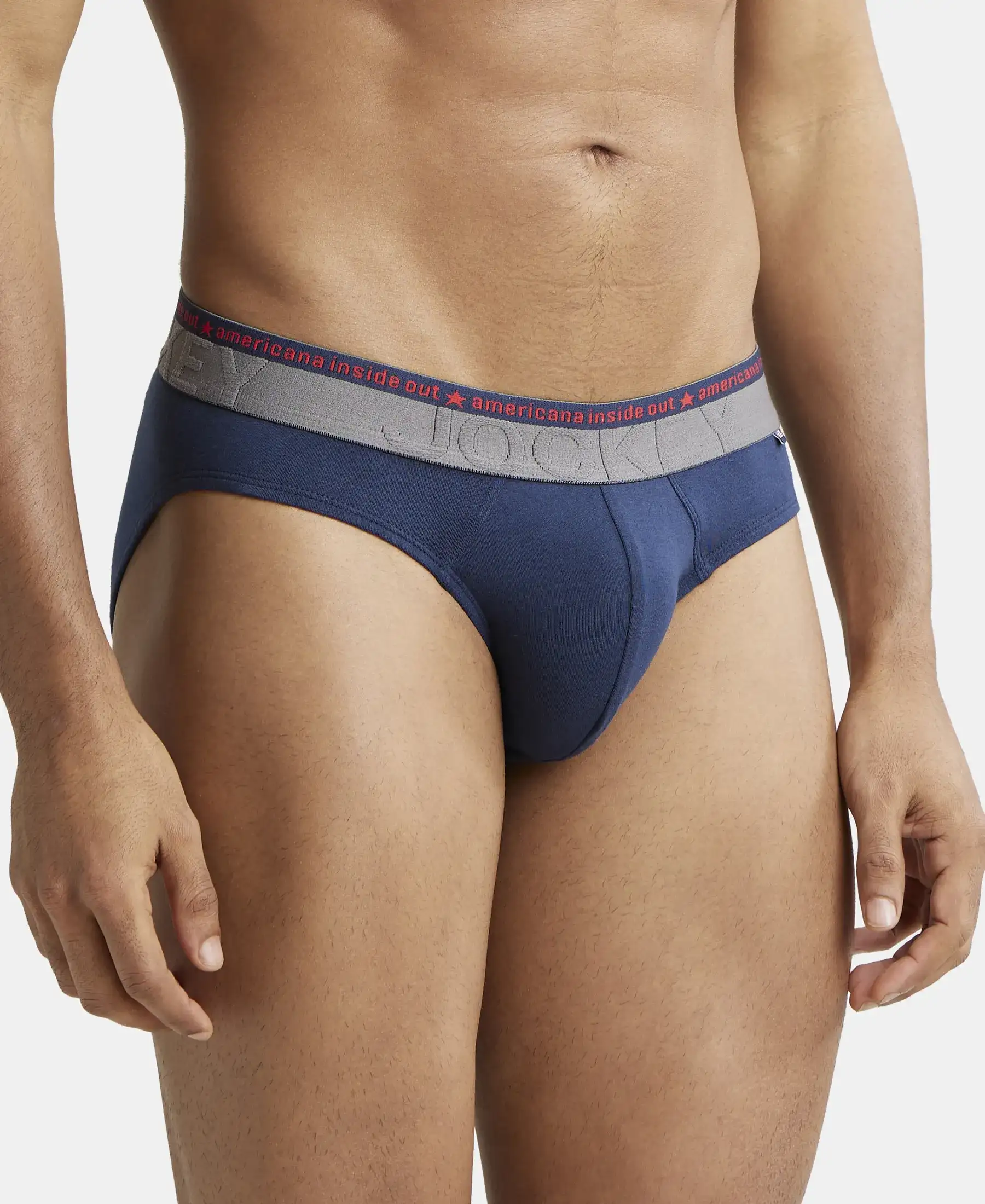 Super Combed Cotton Elastane Stretch Solid Brief with Ultrasoft Waistband - Navy (Pack of 2) - Image 2