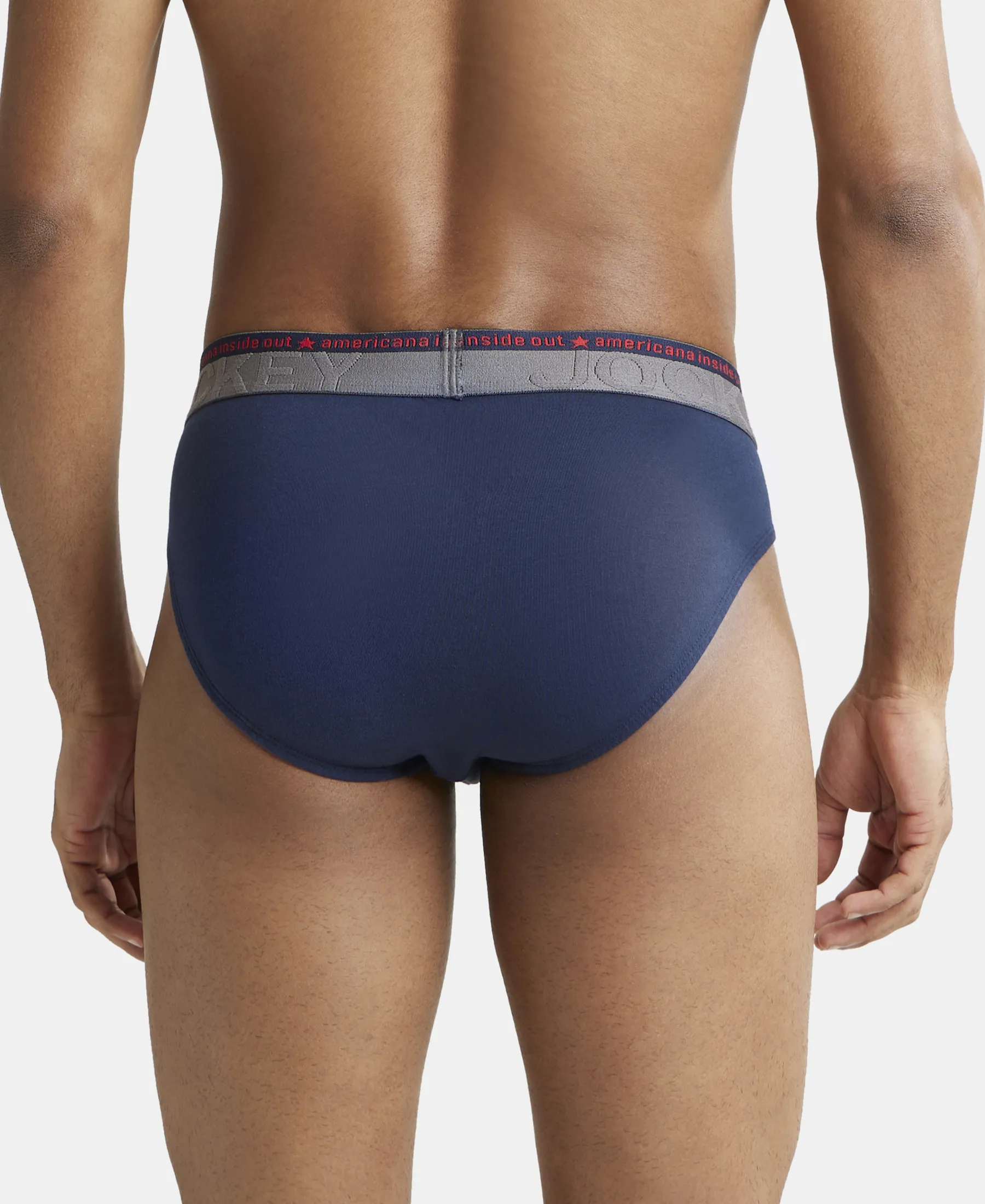 Super Combed Cotton Elastane Stretch Solid Brief with Ultrasoft Waistband - Navy (Pack of 2) - Image 3