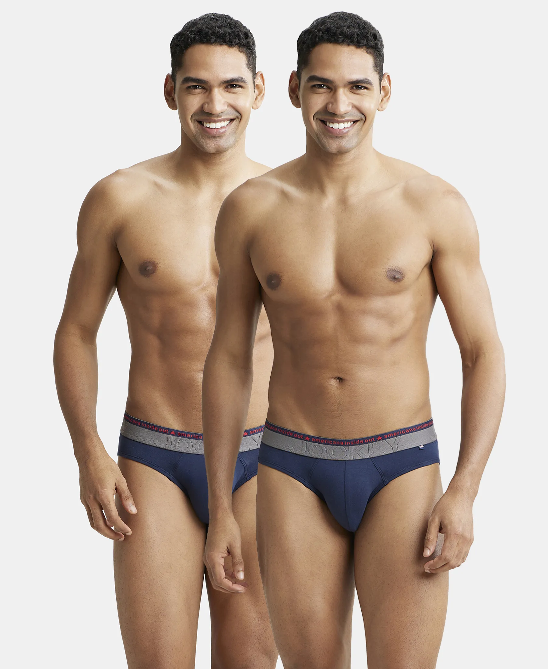 Super Combed Cotton Elastane Stretch Solid Brief with Ultrasoft Waistband - Navy (Pack of 2) - Image 5