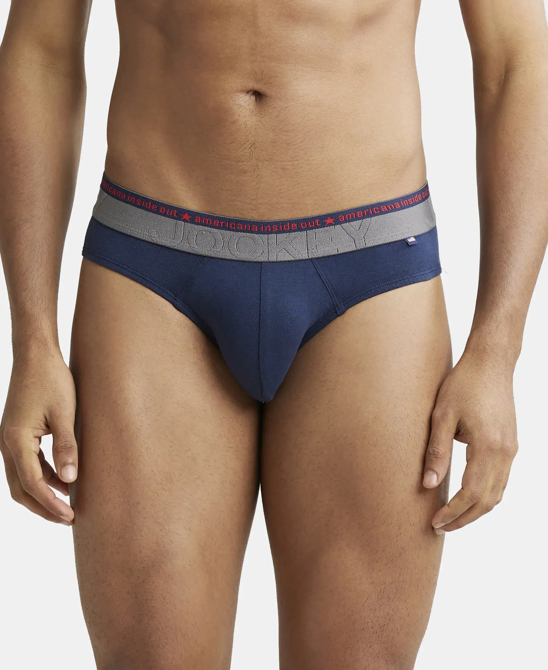 Super Combed Cotton Elastane Stretch Solid Brief with Ultrasoft Waistband - Navy (Pack of 2) - Image 7