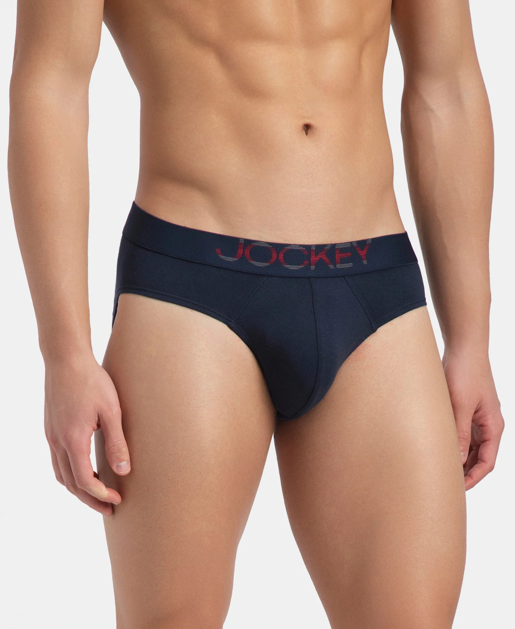 Super Combed Cotton Elastane Stretch Solid Brief with Ultrasoft Waistband - Navy - Image 2