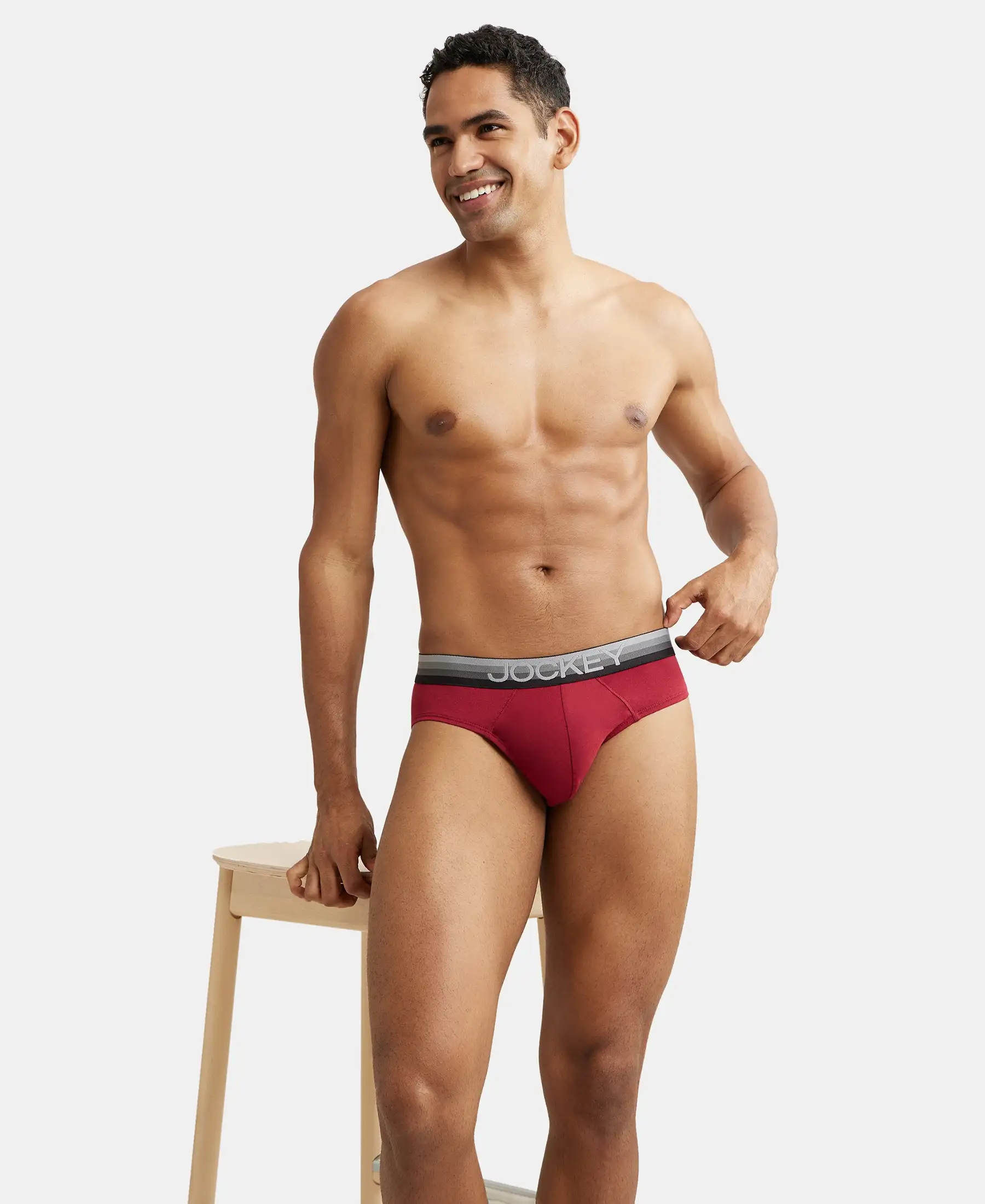Super Combed Cotton Elastane Stretch Solid Brief with Ultrasoft Waistband - Red Pepper - Image 5