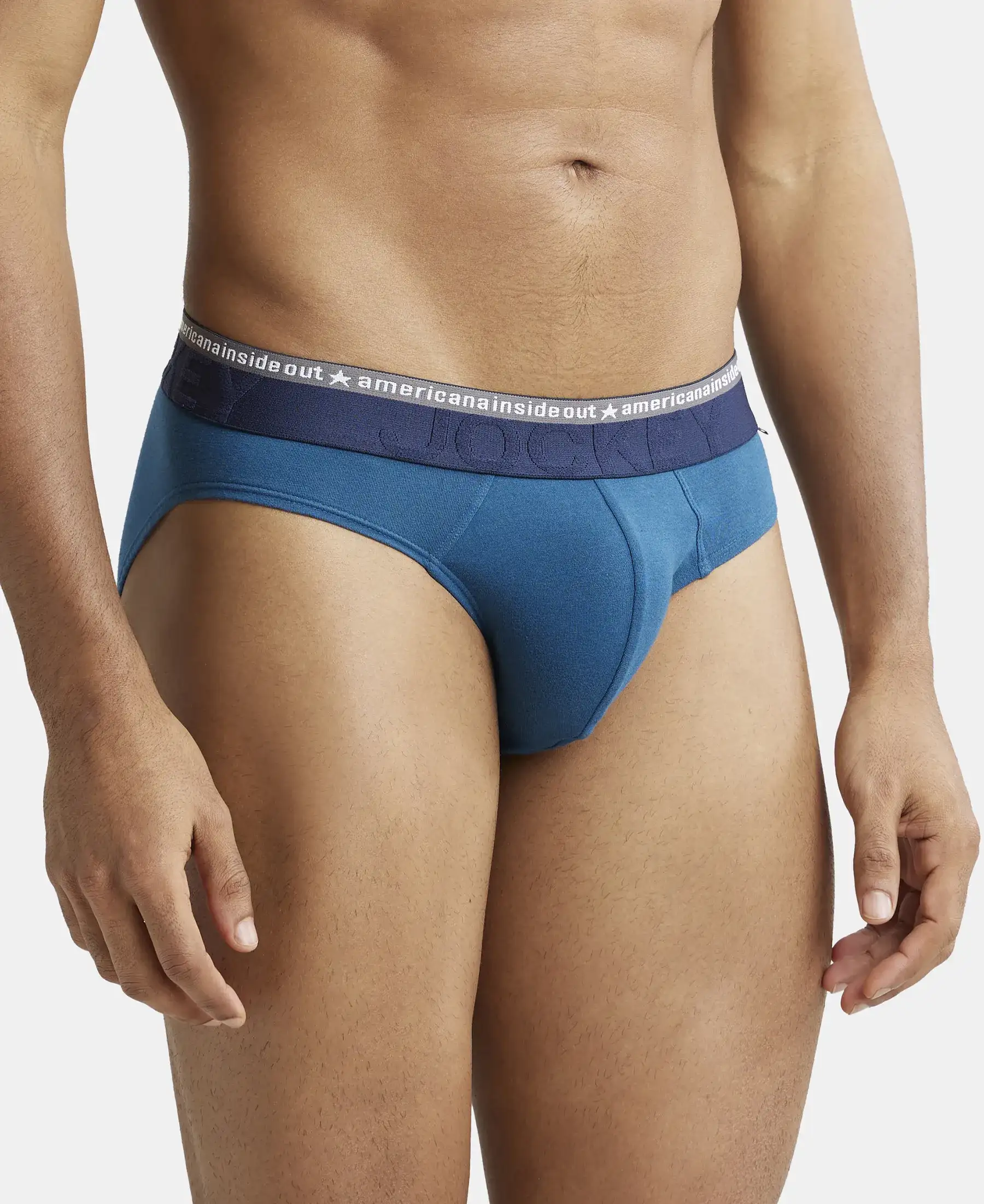Super Combed Cotton Elastane Stretch Solid Brief with Ultrasoft Waistband - Seaport Teal (Pack of 2) - Image 2
