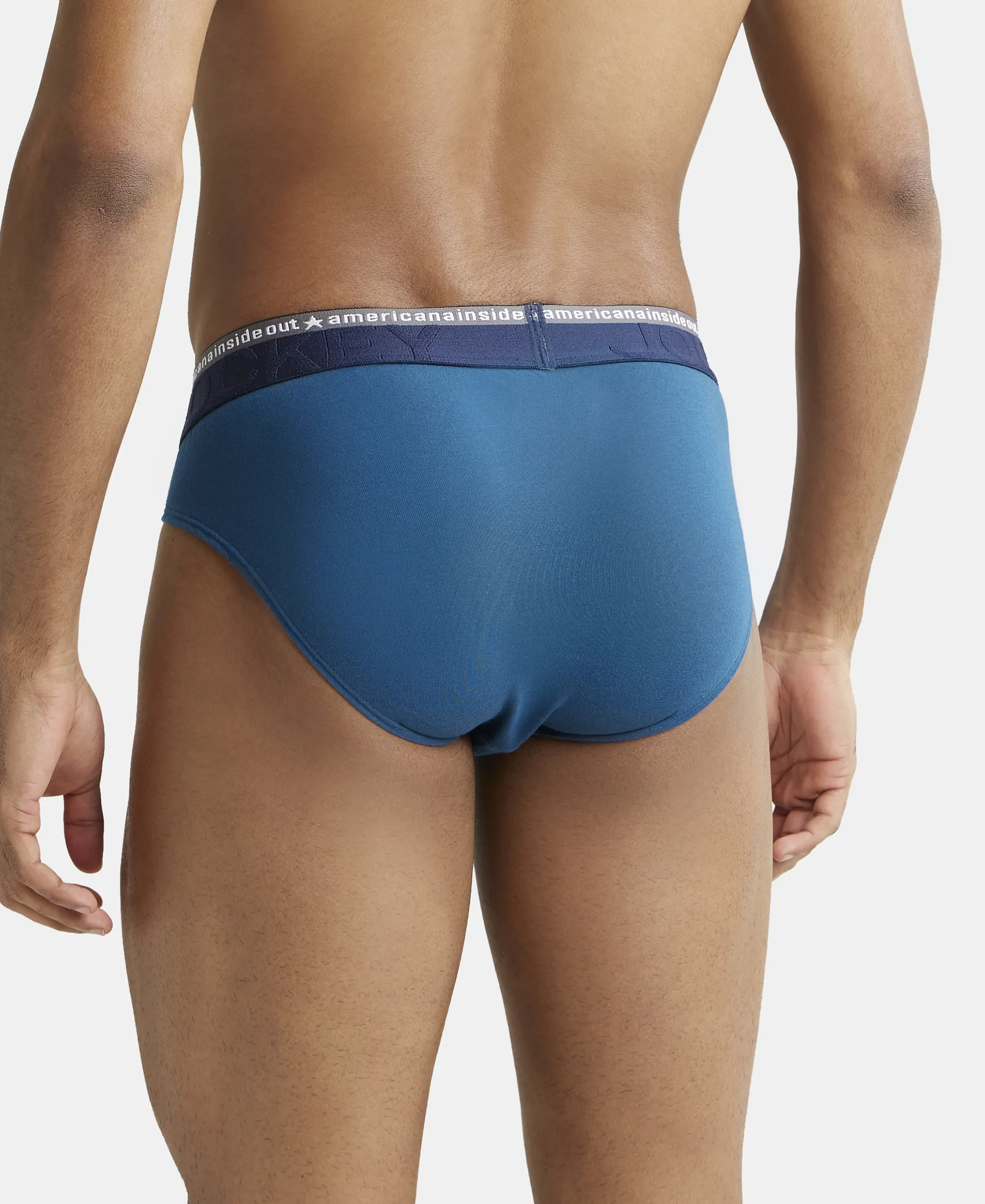 Super Combed Cotton Elastane Stretch Solid Brief with Ultrasoft Waistband - Seaport Teal (Pack of 2) - Image 3