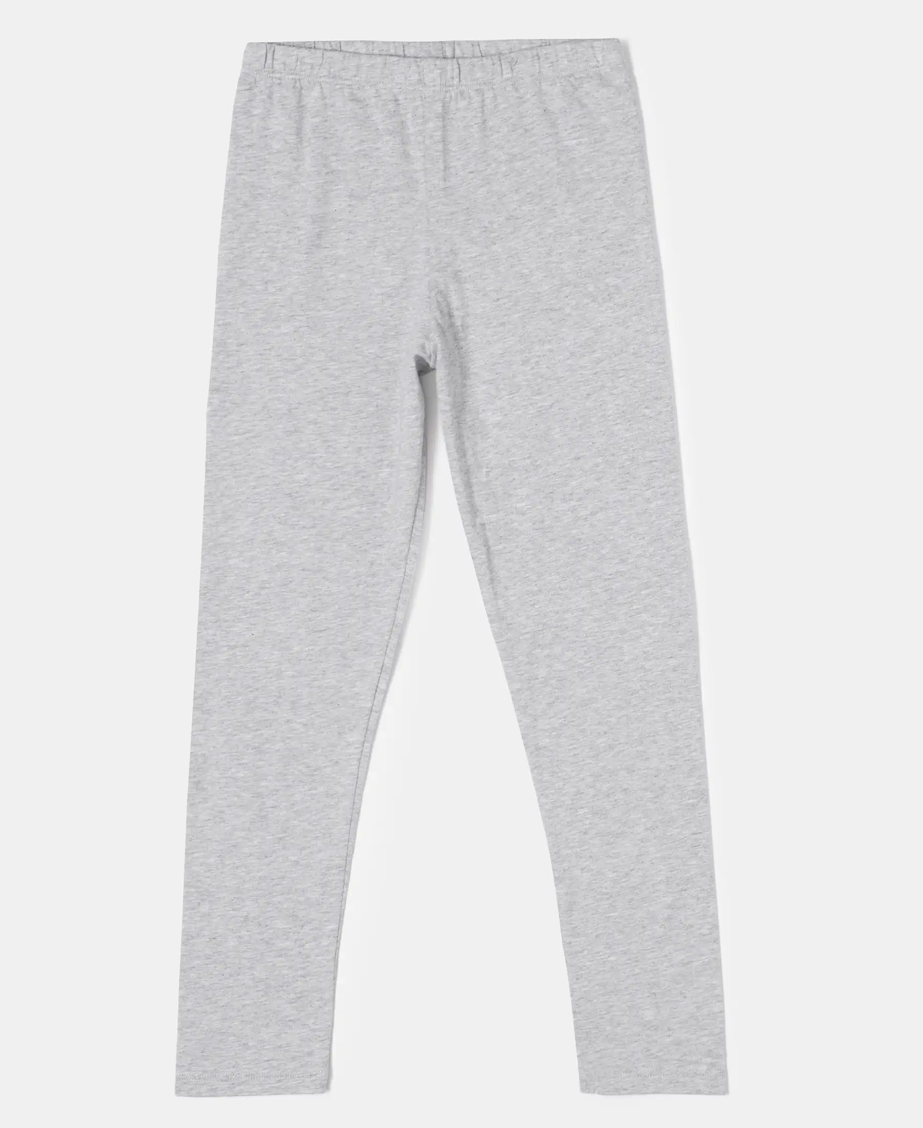 Girl's Super Combed Cotton Elastane Stretch Solid Leggings - Light Grey Melange