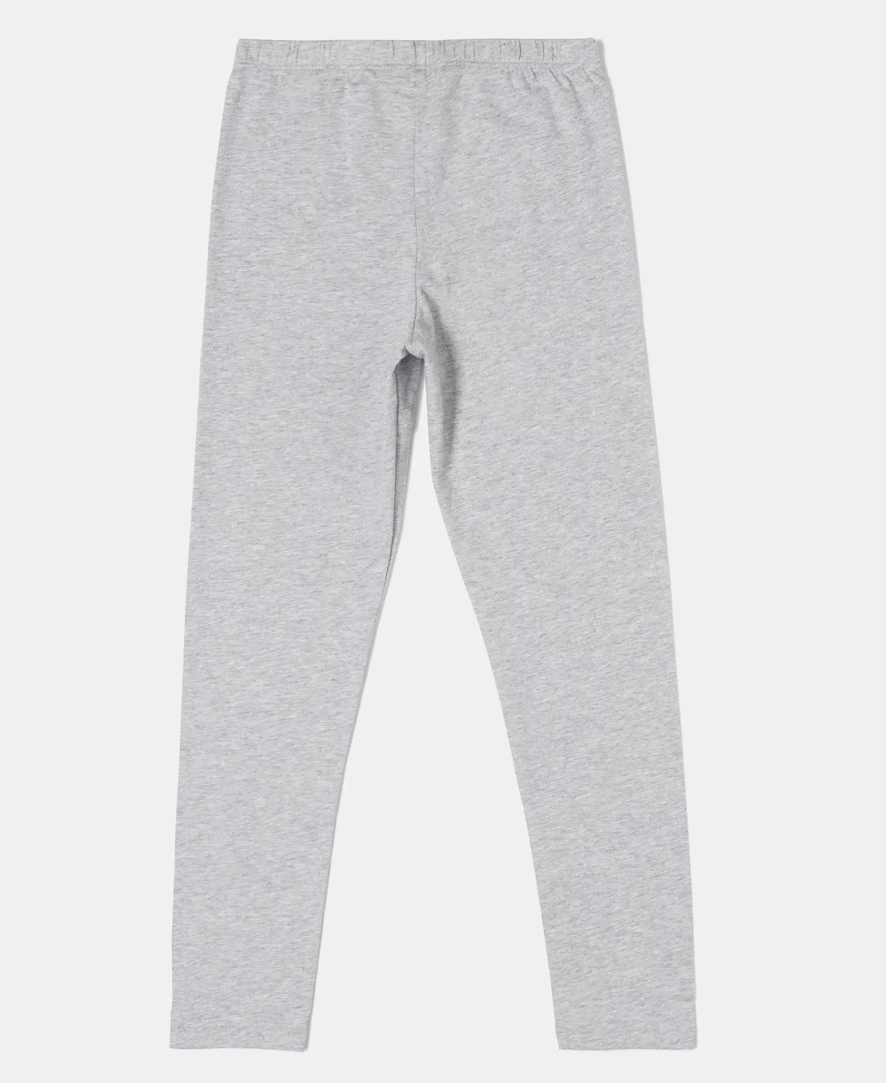 Girl's Super Combed Cotton Elastane Stretch Solid Leggings - Light Grey Melange - Image 2