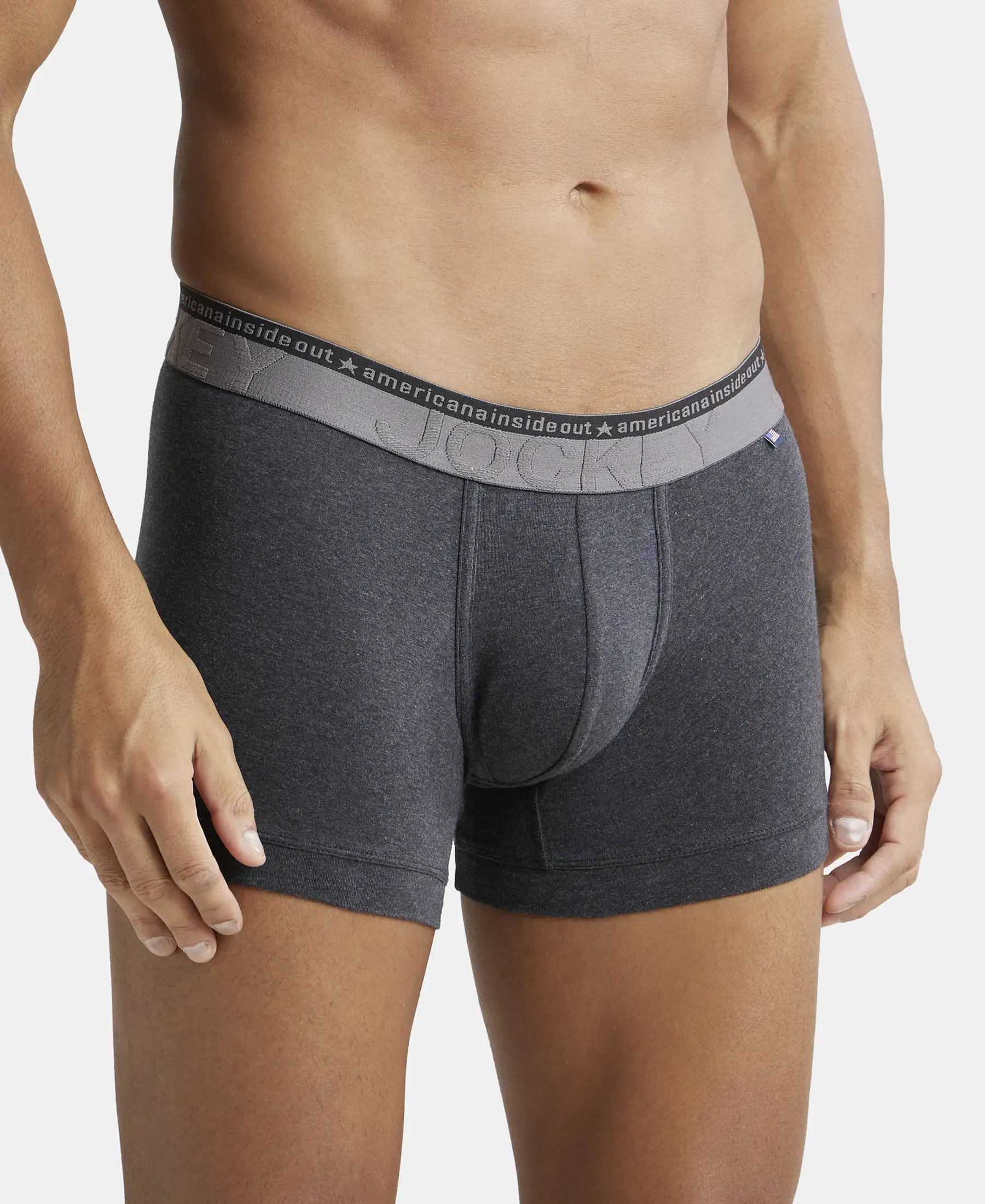 Super Combed Cotton Elastane Stretch Solid Trunk with Ultrasoft Waistband - Black Melange (Pack of 2) - Image 2