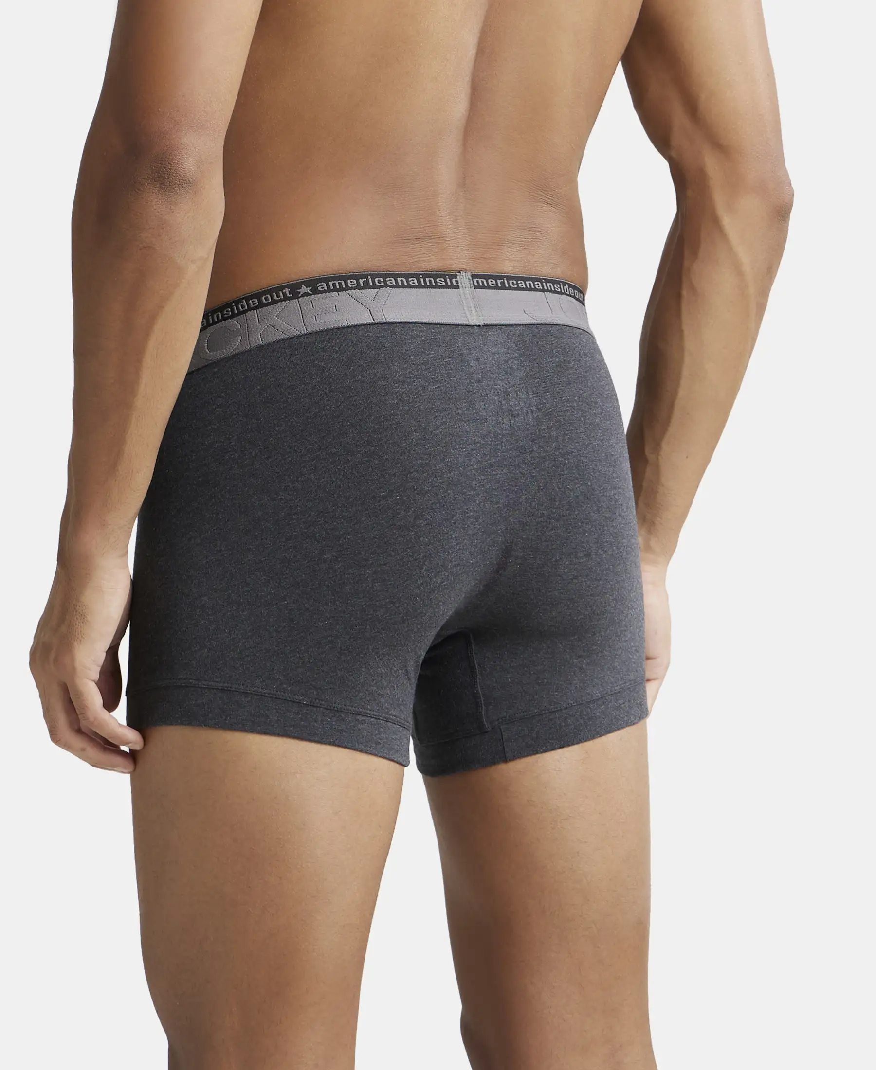 Super Combed Cotton Elastane Stretch Solid Trunk with Ultrasoft Waistband - Black Melange (Pack of 2) - Image 3