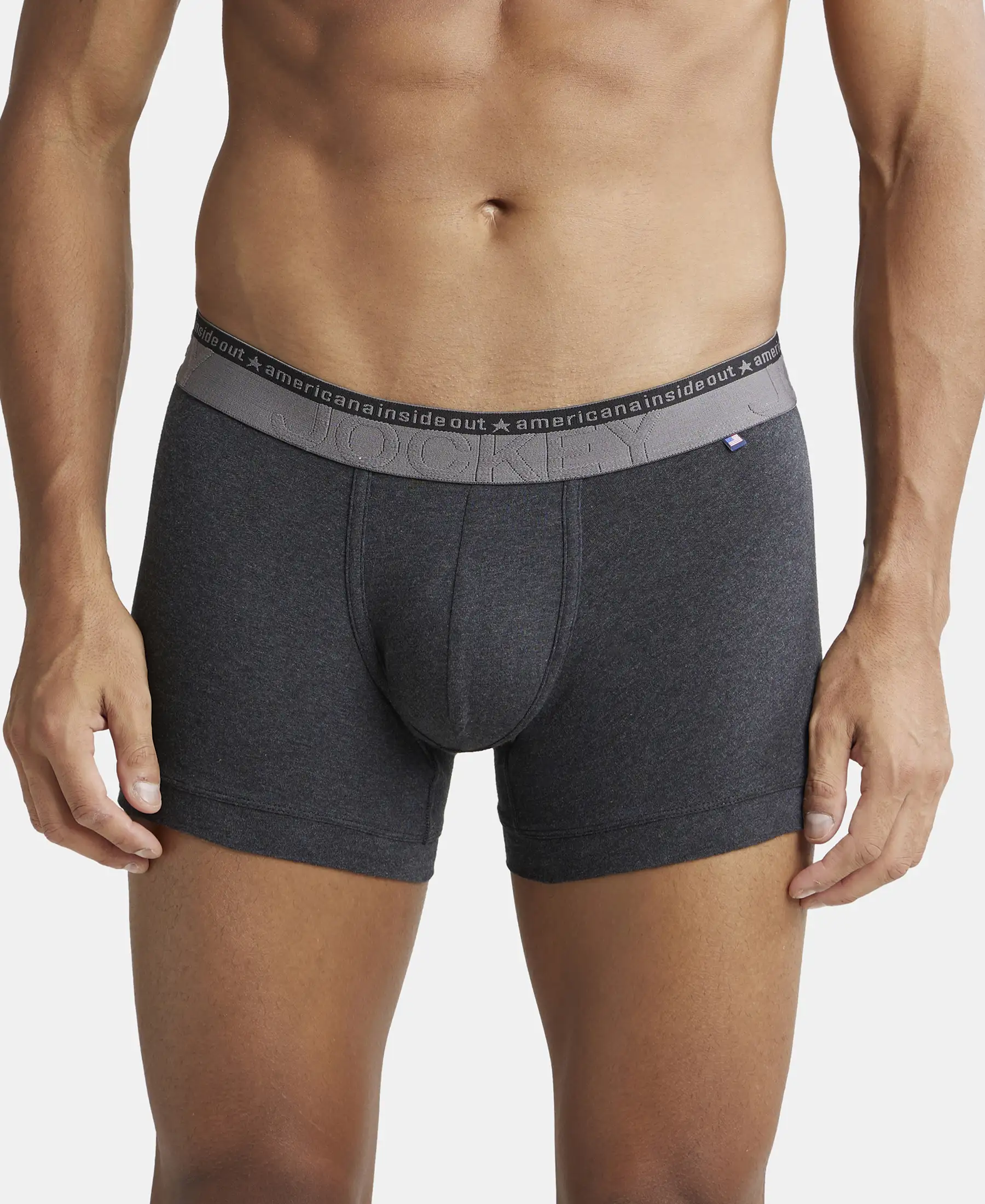 Super Combed Cotton Elastane Stretch Solid Trunk with Ultrasoft Waistband - Black Melange (Pack of 2) - Image 4