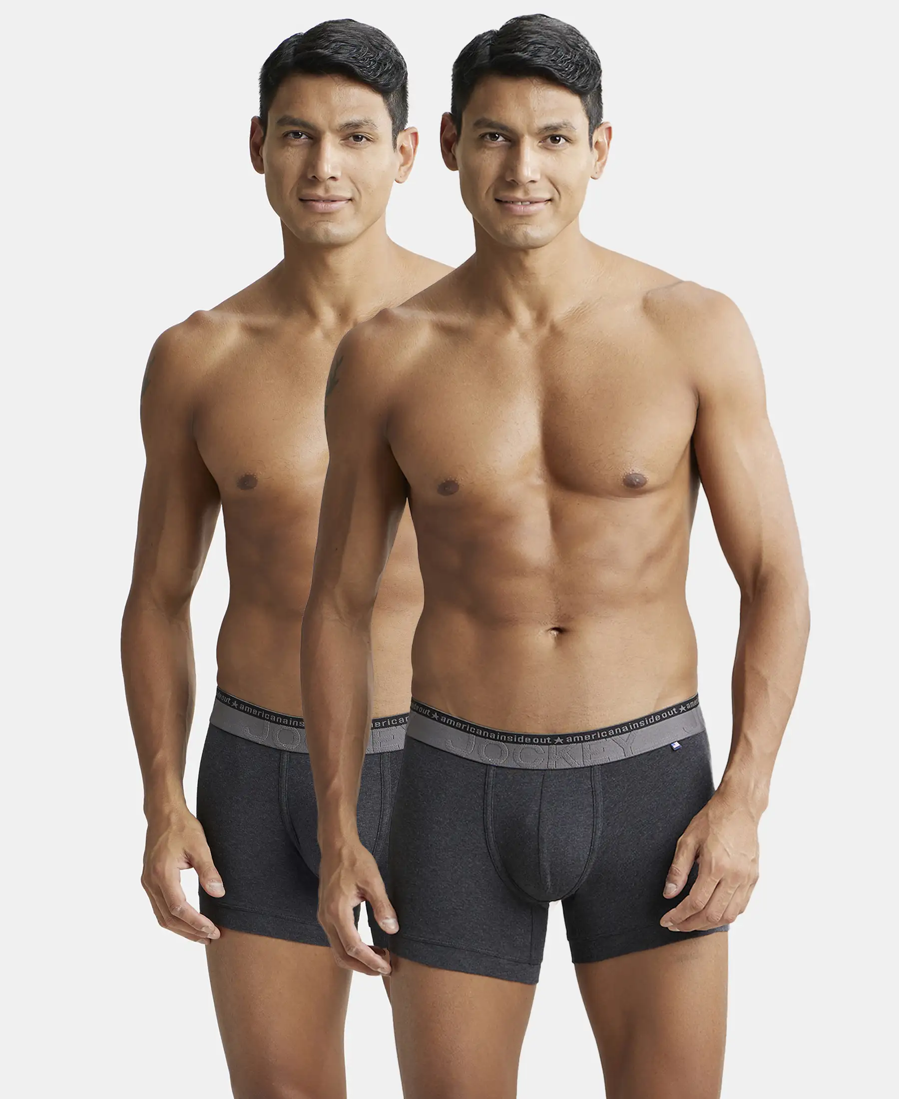 Super Combed Cotton Elastane Stretch Solid Trunk with Ultrasoft Waistband - Black Melange (Pack of 2) - Image 5