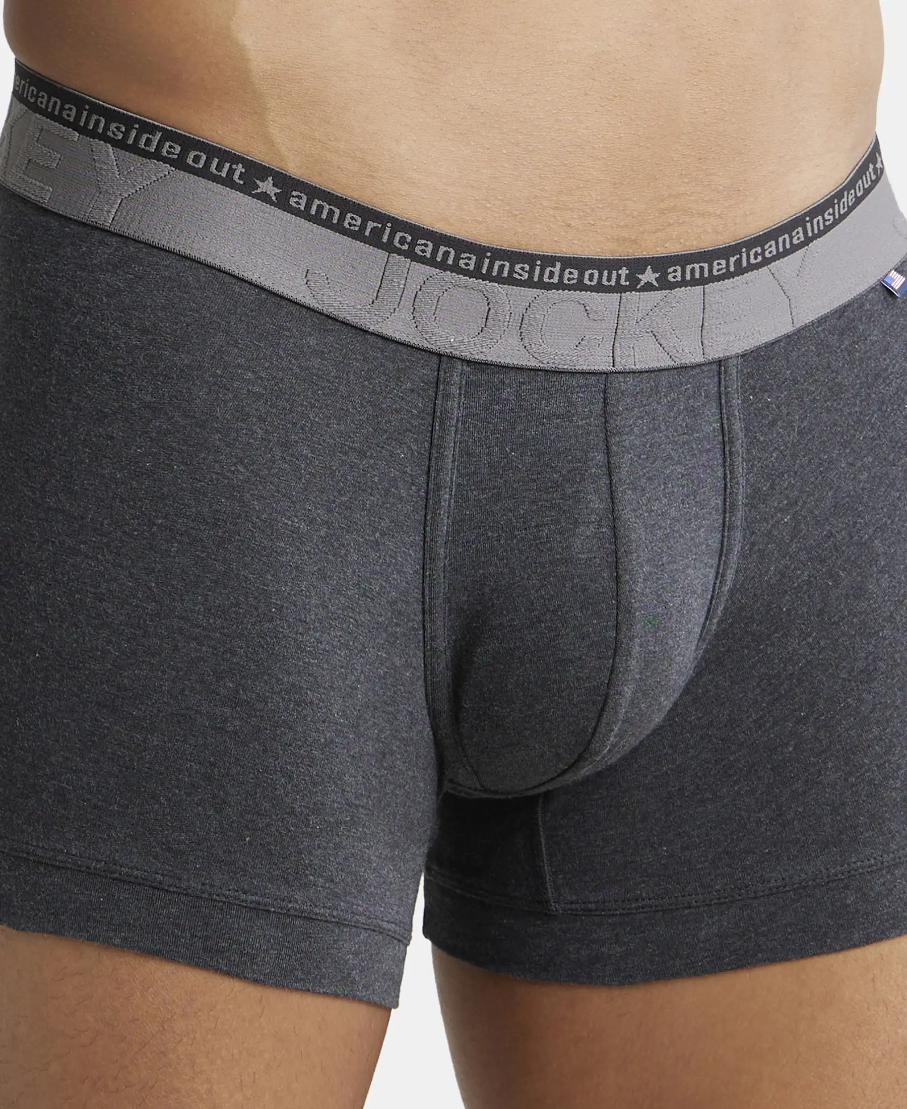 Super Combed Cotton Elastane Stretch Solid Trunk with Ultrasoft Waistband - Black Melange (Pack of 2) - Image 6