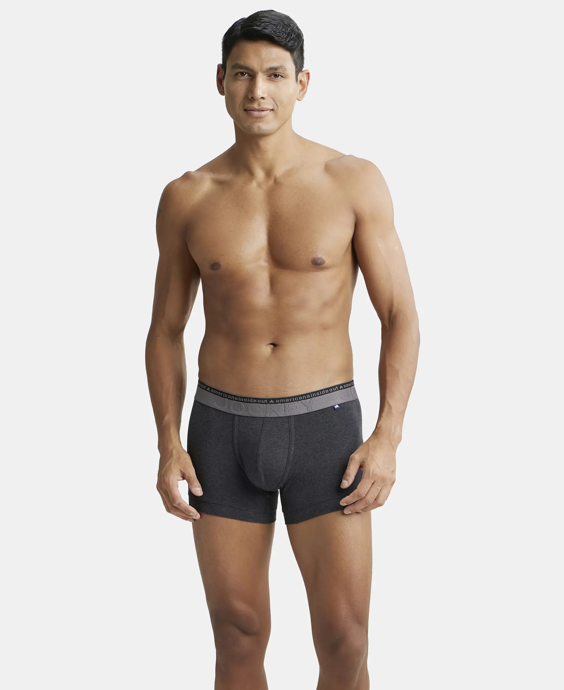 Super Combed Cotton Elastane Stretch Solid Trunk with Ultrasoft Waistband - Black Melange (Pack of 2) - Image 7