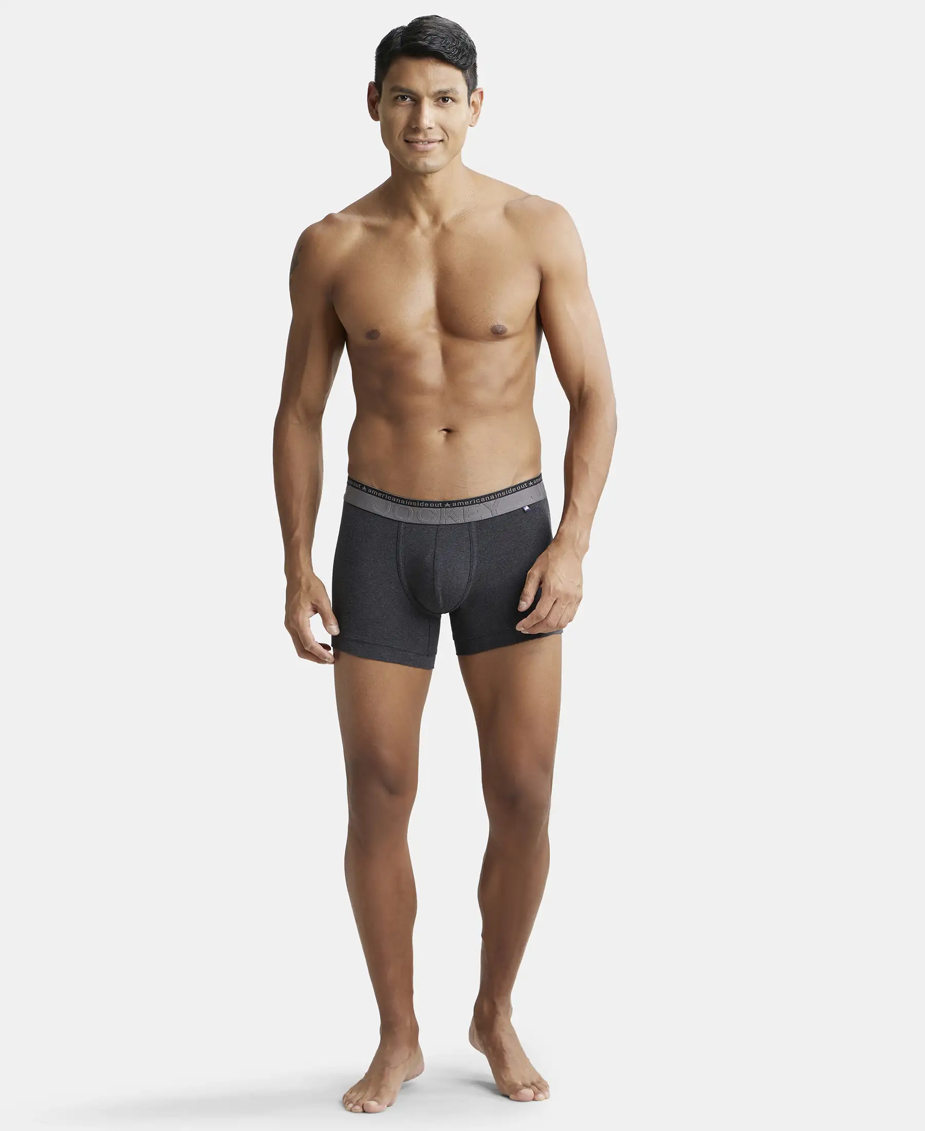 Super Combed Cotton Elastane Stretch Solid Trunk with Ultrasoft Waistband - Black Melange (Pack of 2) - Image 8