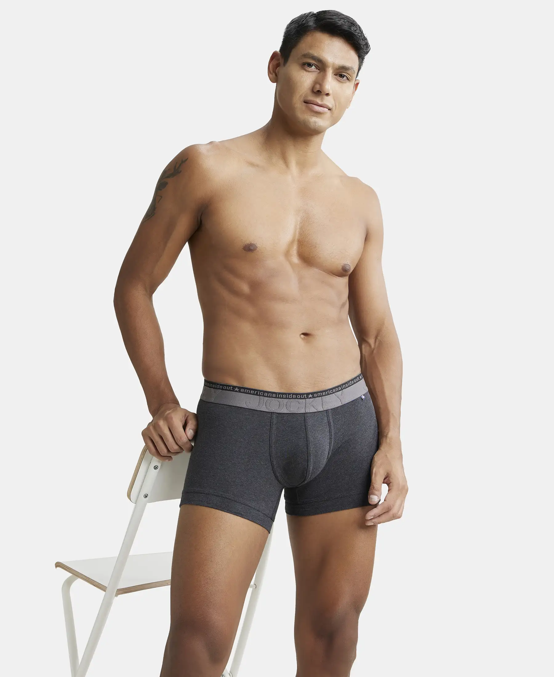 Super Combed Cotton Elastane Stretch Solid Trunk with Ultrasoft Waistband - Black Melange (Pack of 2) - Image 9