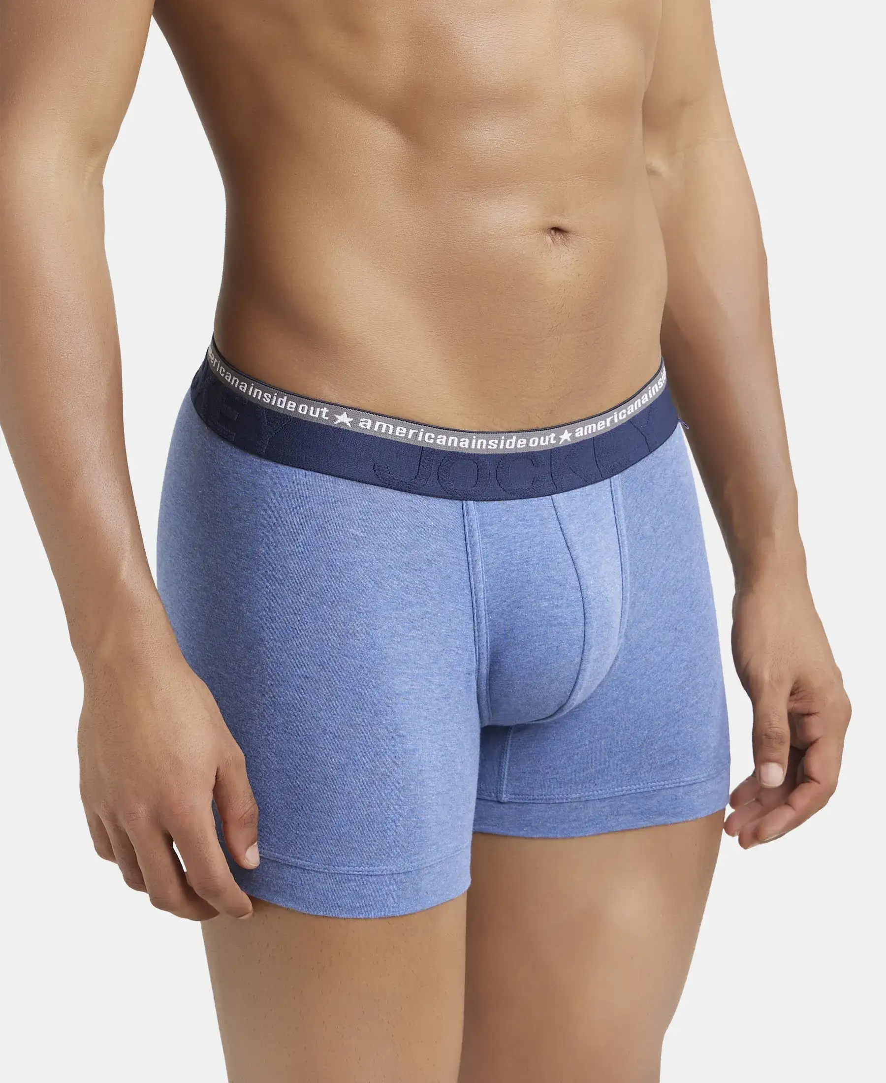 Super Combed Cotton Elastane Stretch Solid Trunk with Ultrasoft Waistband - Light Denim Melange (Pack of 2) - Image 2